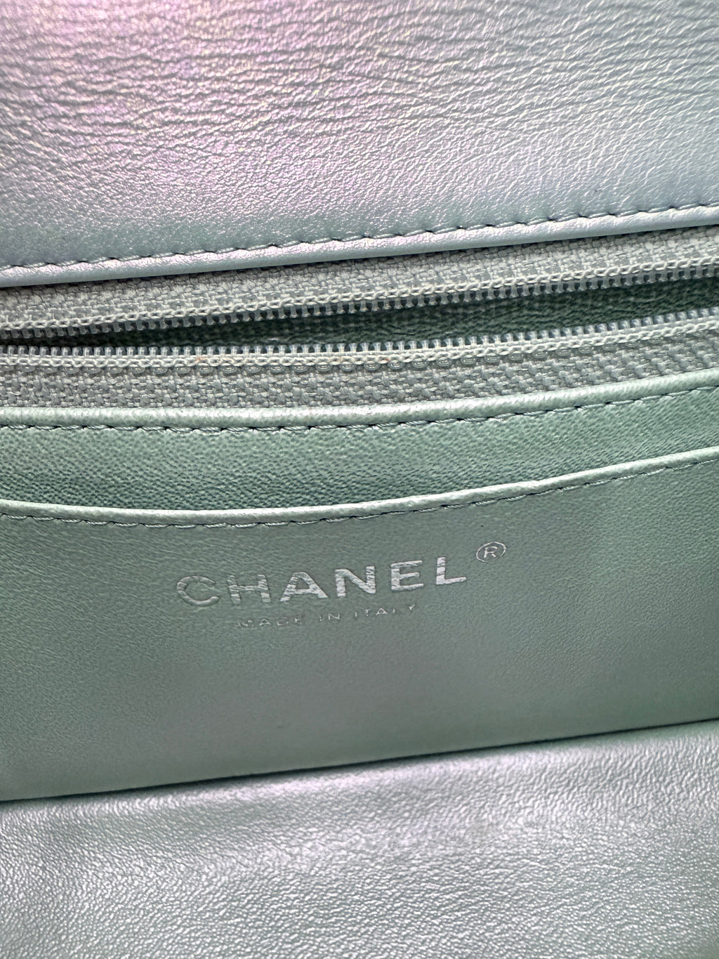 Blue Iridescent Quilted Goatskin Rectangular Mini Flap