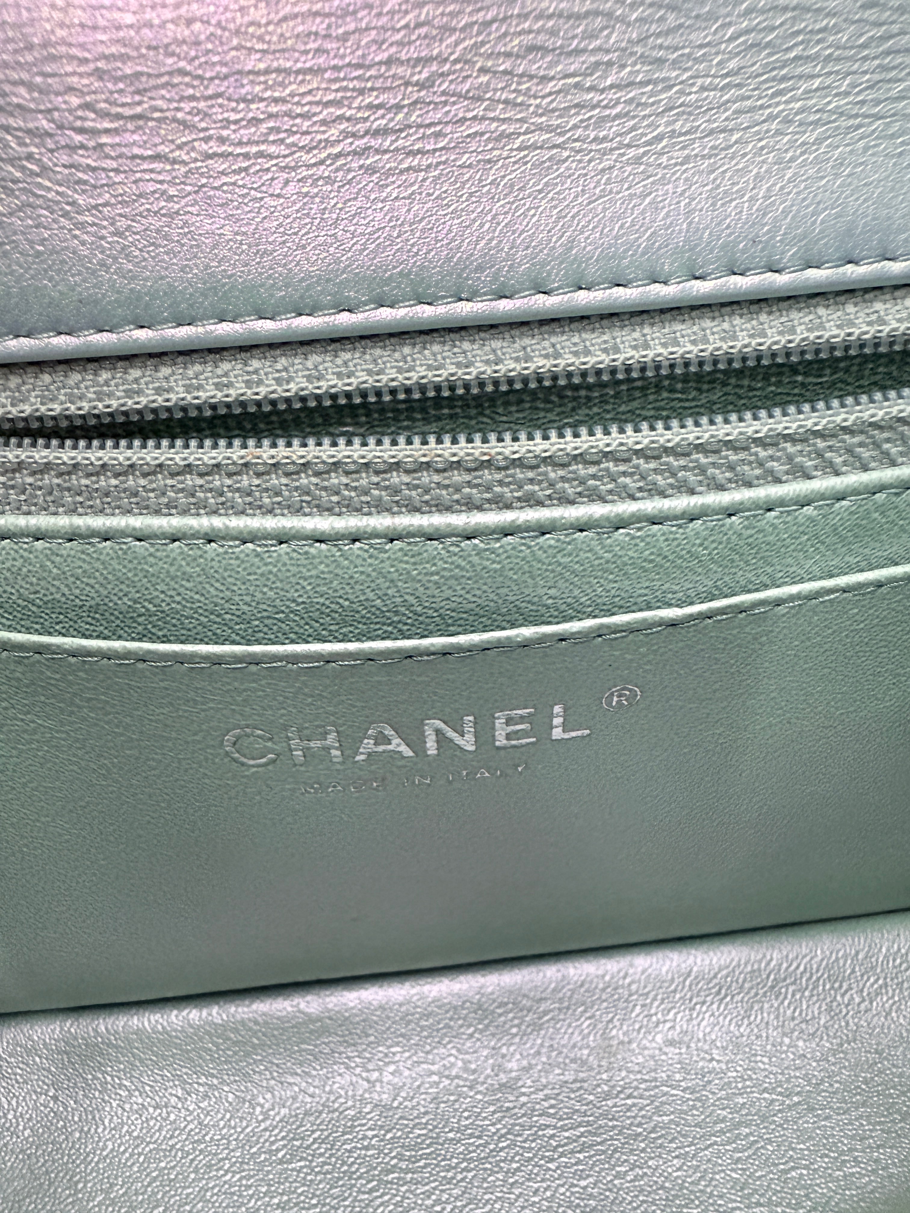 Blue Iridescent Quilted Goatskin Rectangular Mini Flap