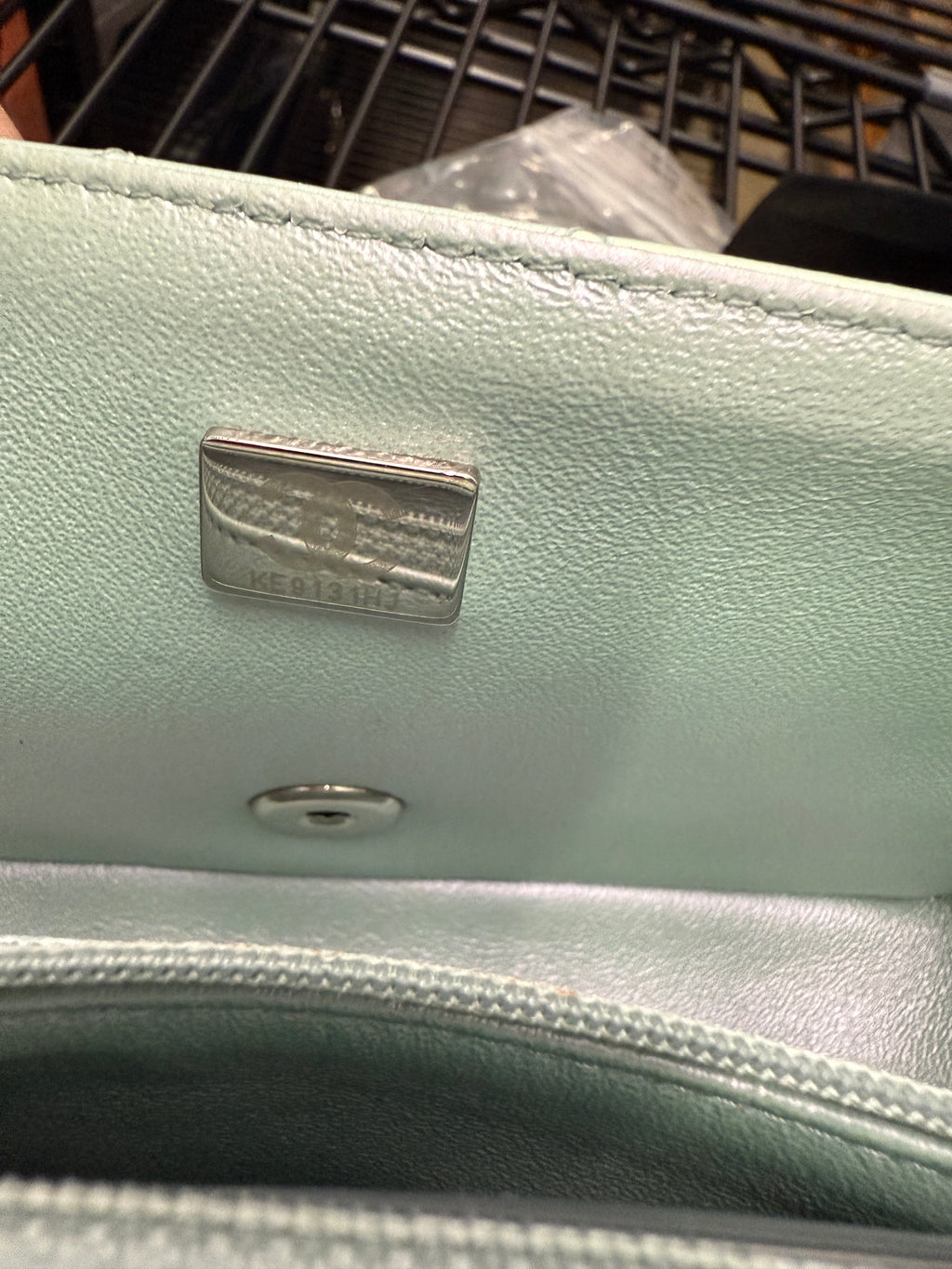 Blue Iridescent Quilted Goatskin Rectangular Mini Flap