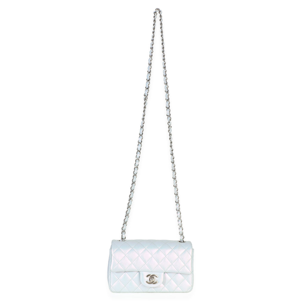 Blue Iridescent Quilted Goatskin Rectangular Mini Flap