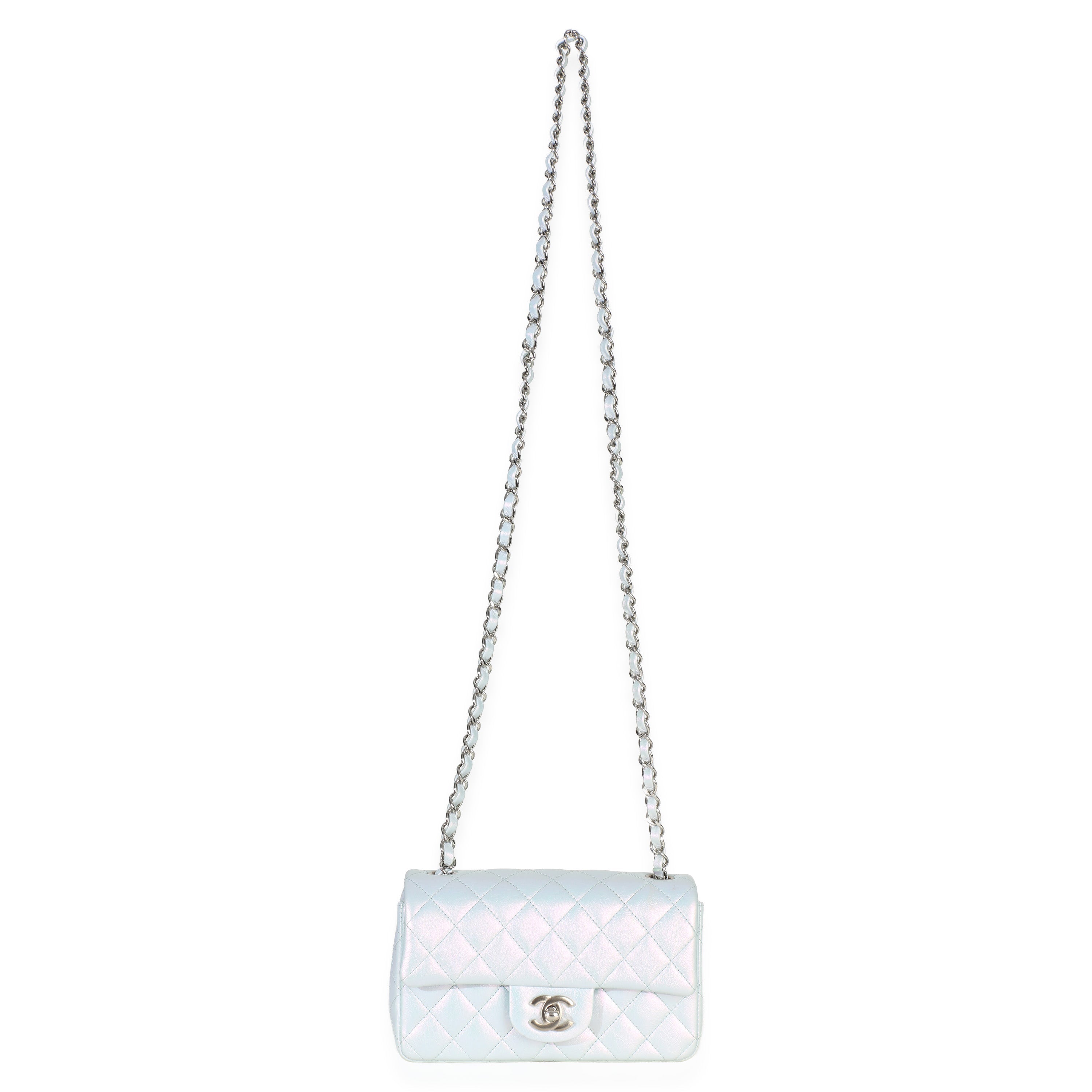 Blue Iridescent Quilted Goatskin Rectangular Mini Flap
