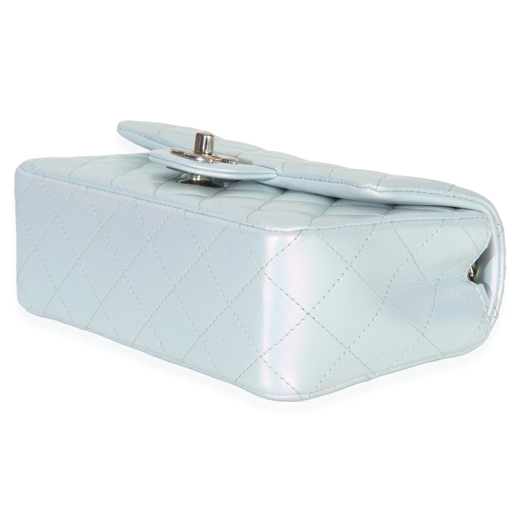 Blue Iridescent Quilted Goatskin Rectangular Mini Flap