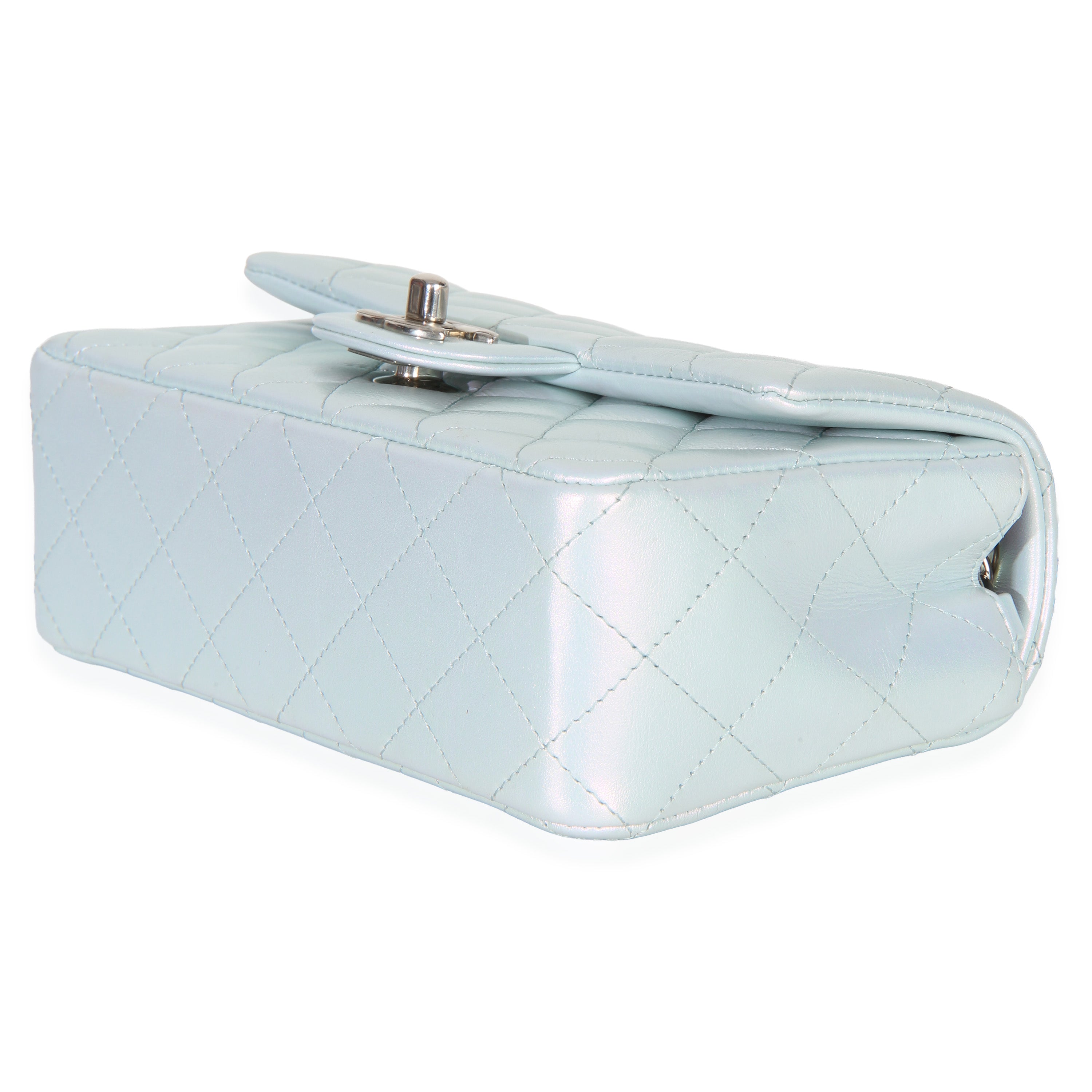 Blue Iridescent Quilted Goatskin Rectangular Mini Flap