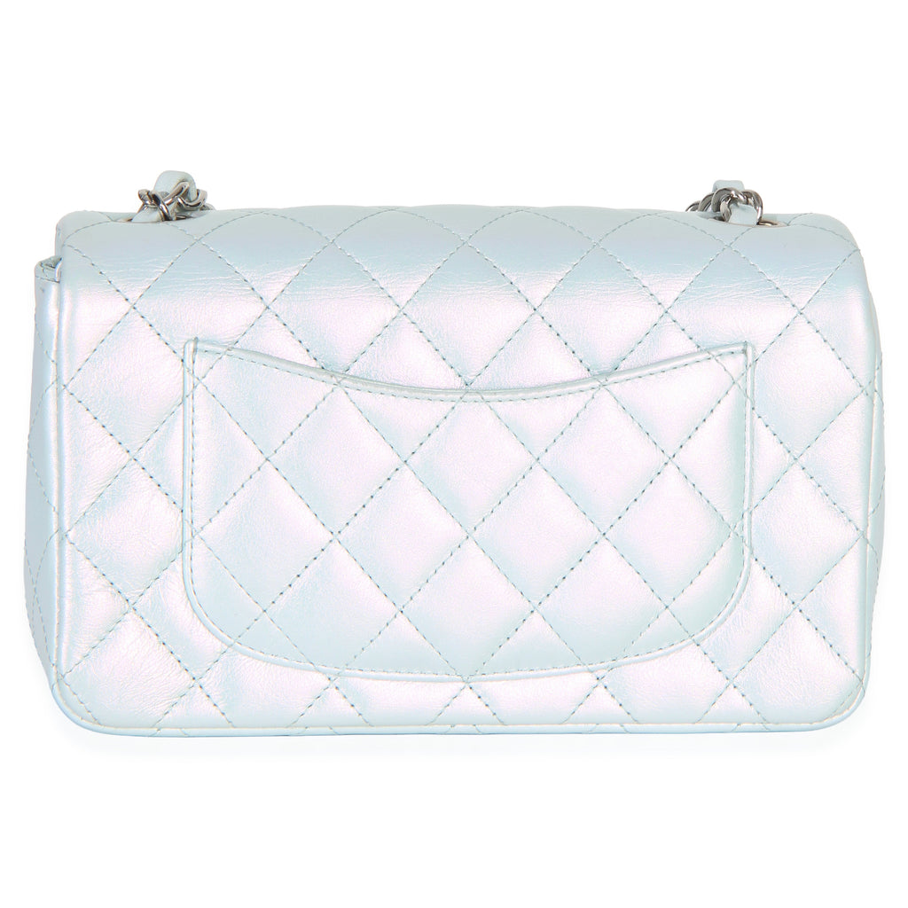 Blue Iridescent Quilted Goatskin Rectangular Mini Flap