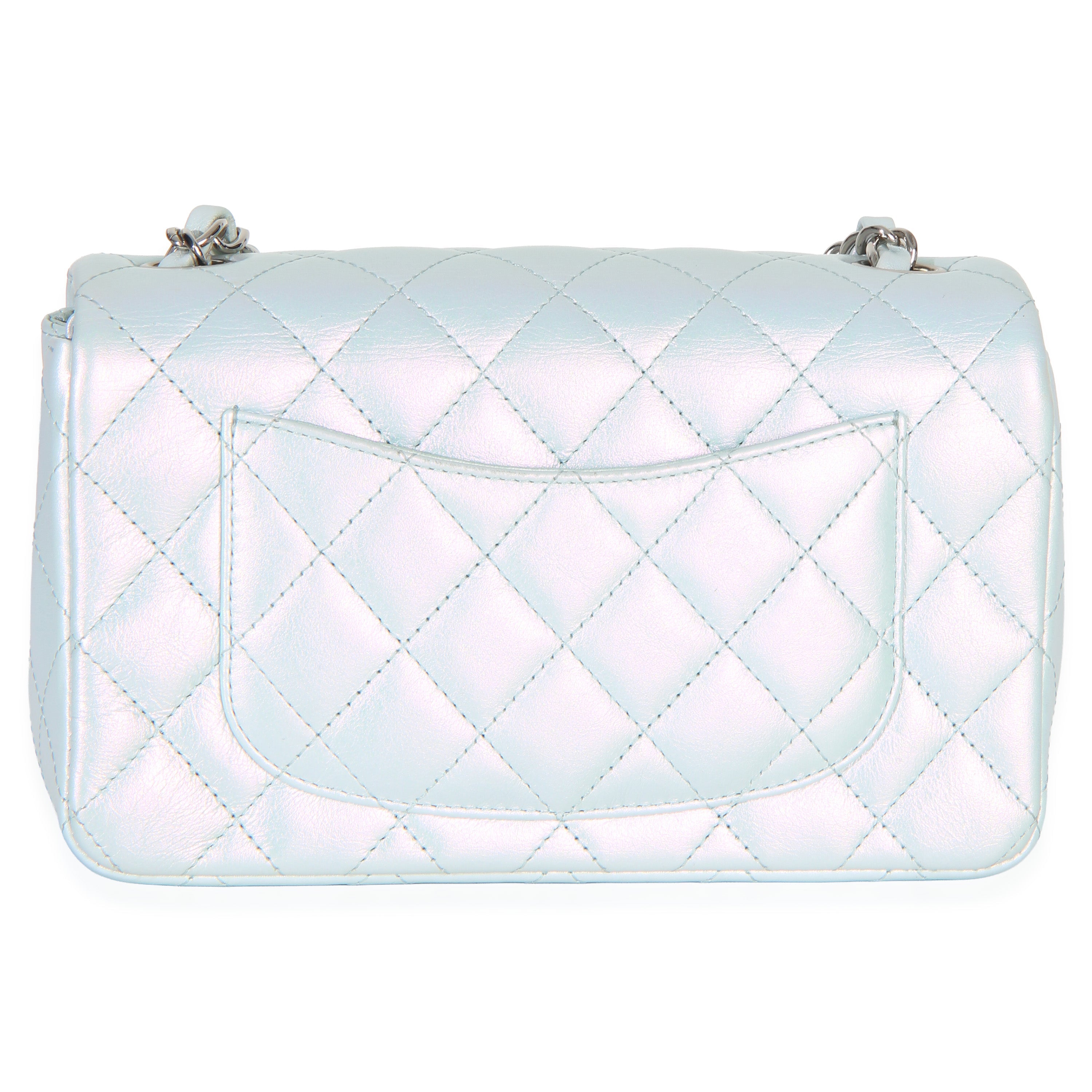 Blue Iridescent Quilted Goatskin Rectangular Mini Flap