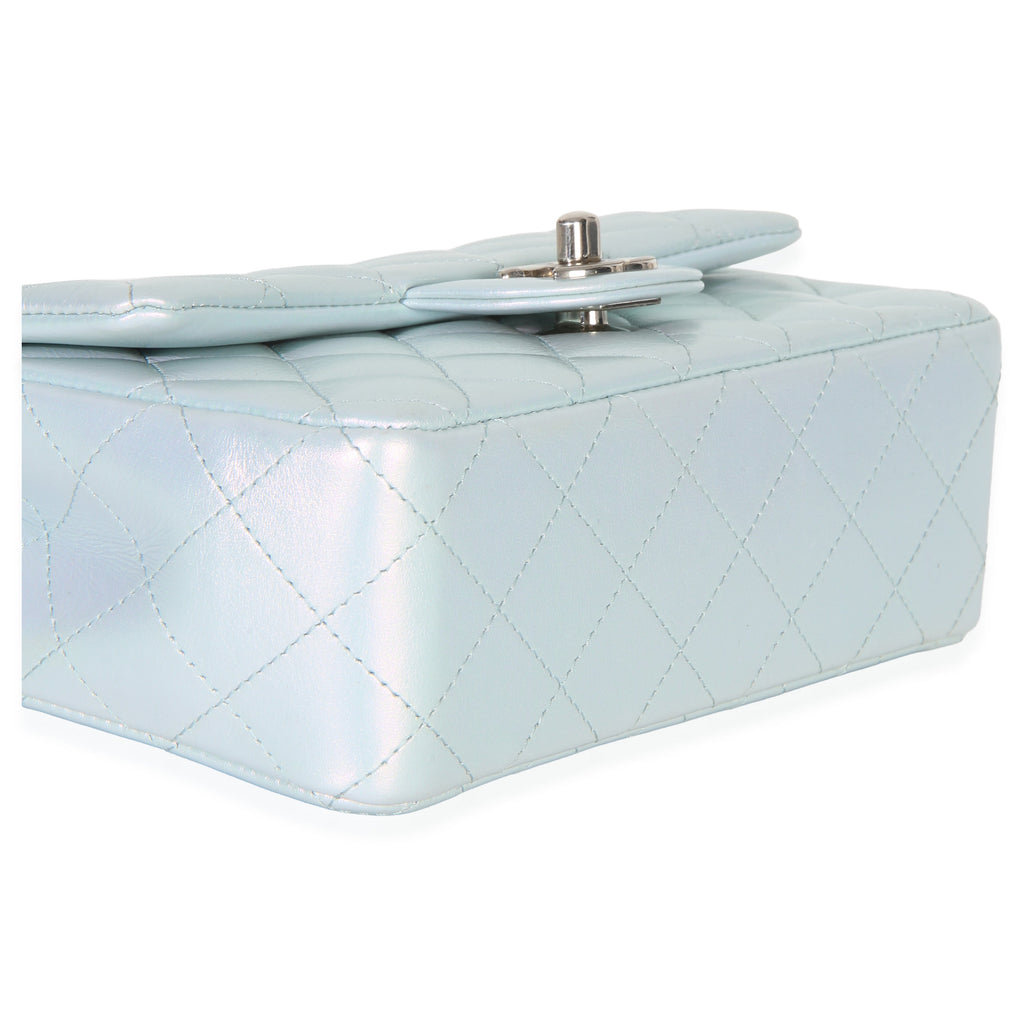 Blue Iridescent Quilted Goatskin Rectangular Mini Flap