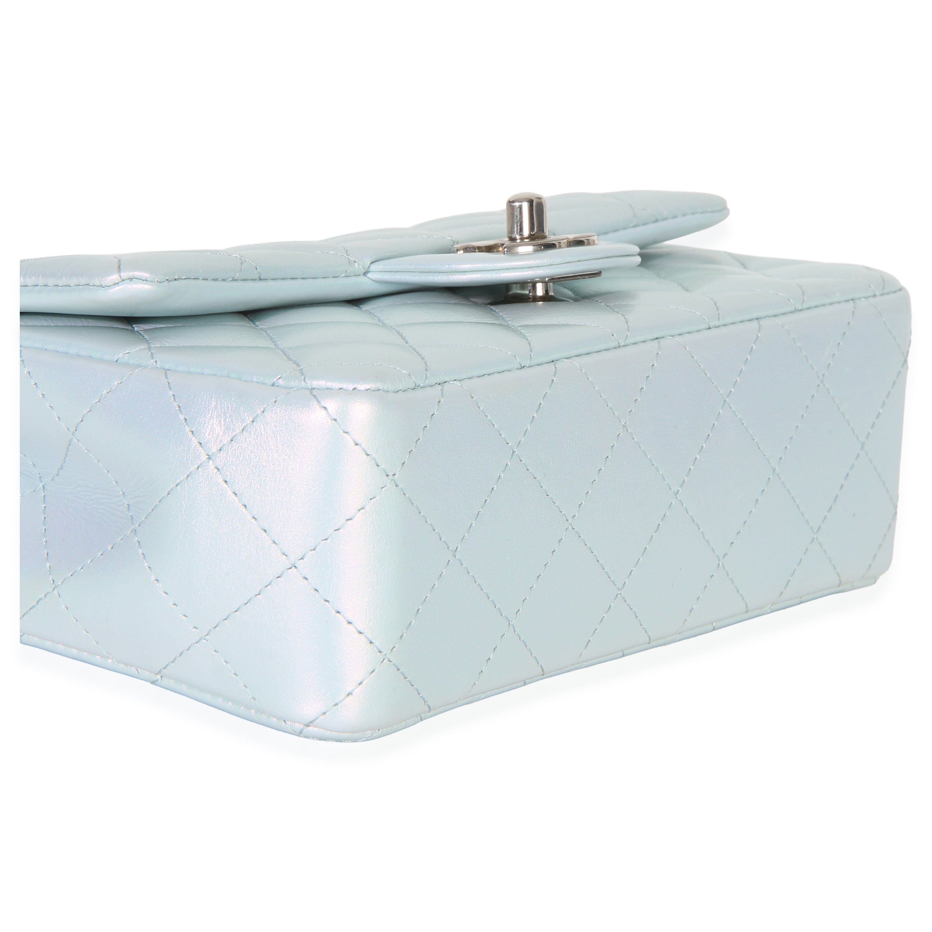Blue Iridescent Quilted Goatskin Rectangular Mini Flap