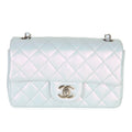 Blue Iridescent Quilted Goatskin Rectangular Mini Flap