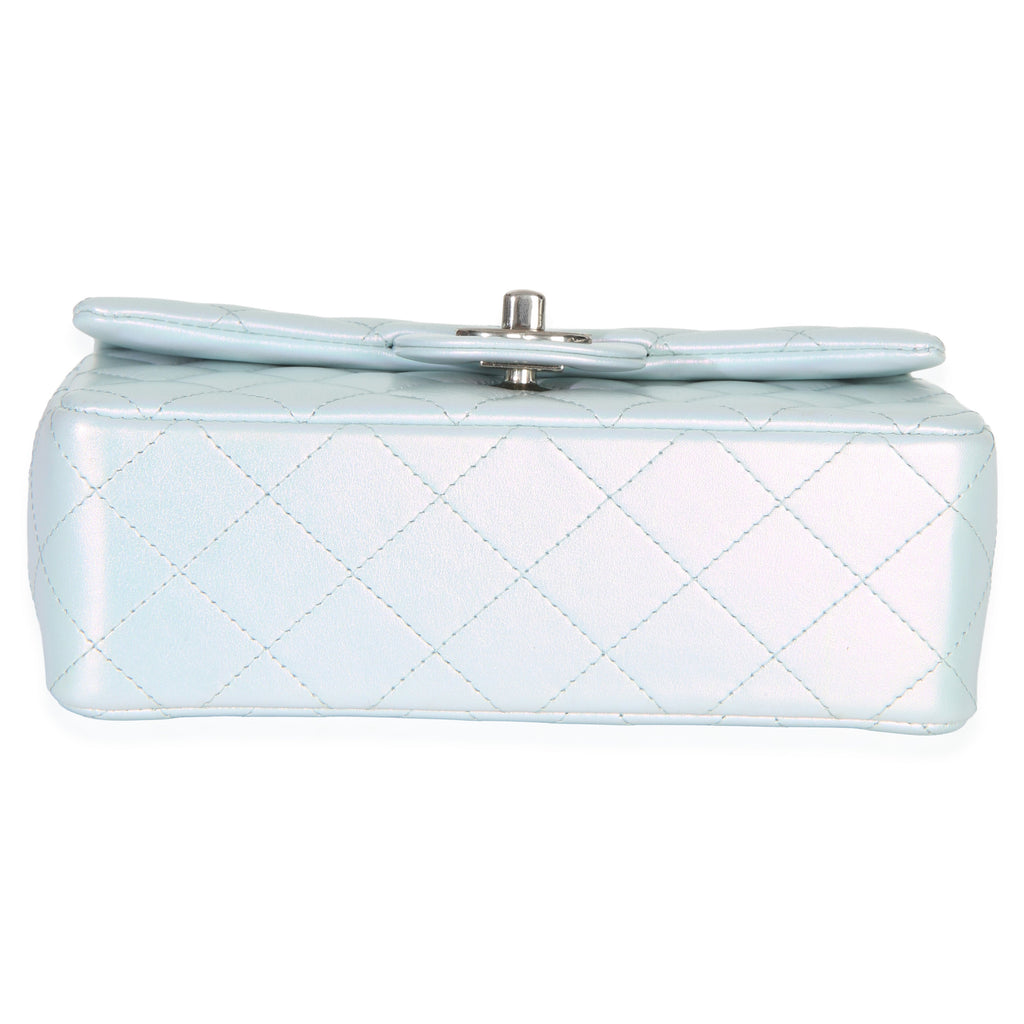 Blue Iridescent Quilted Goatskin Rectangular Mini Flap