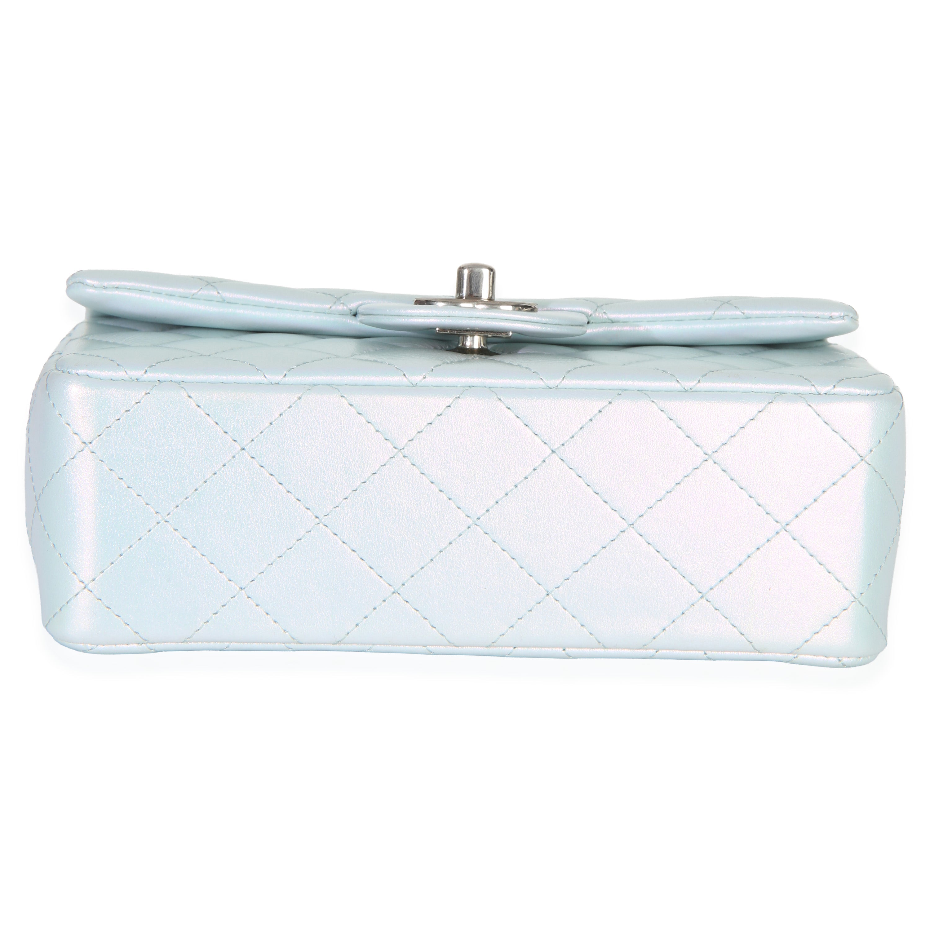 Blue Iridescent Quilted Goatskin Rectangular Mini Flap