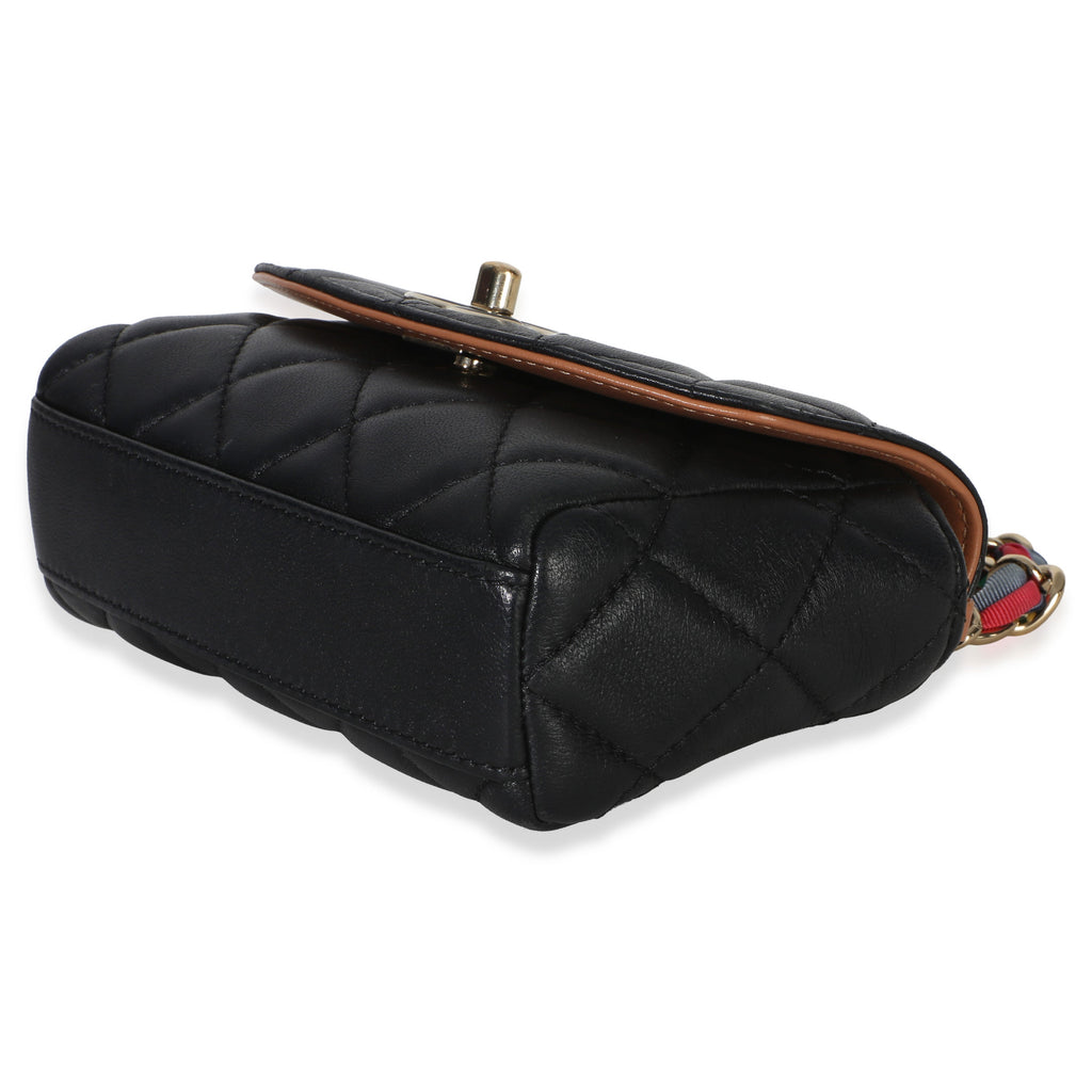 Black Quilted Lambskin Ribbon Chain Small Cocovado Flap Bag