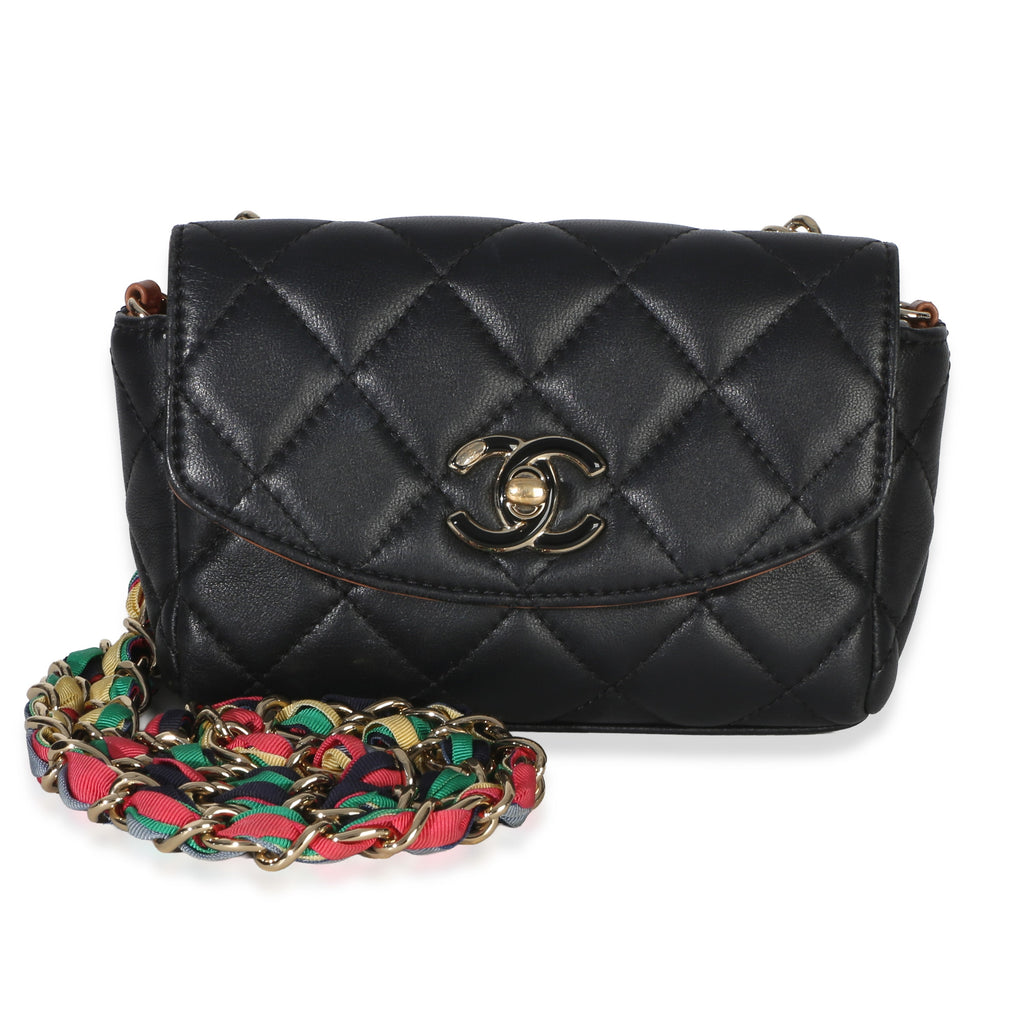 Black Quilted Lambskin Ribbon Chain Small Cocovado Flap Bag