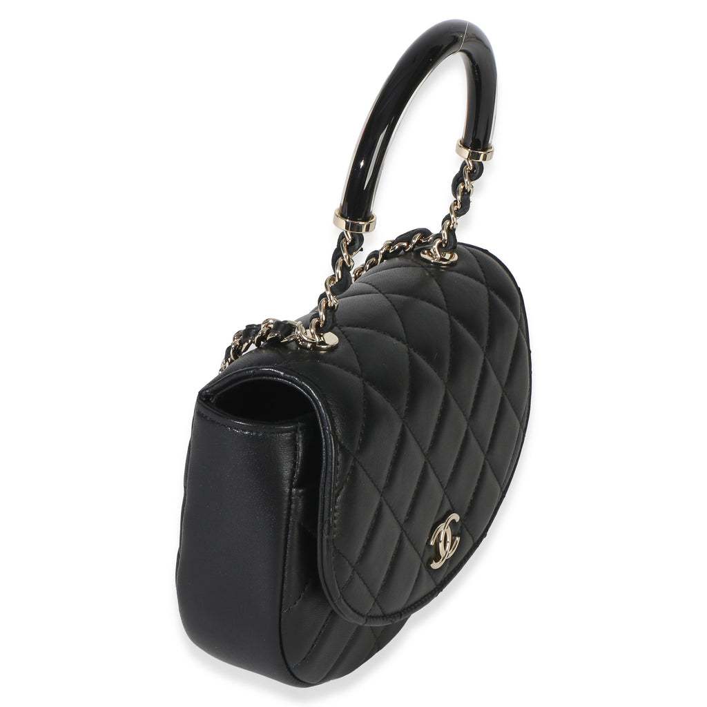 Black Quilted Lambskin CC Half Moon Top Handle Flap