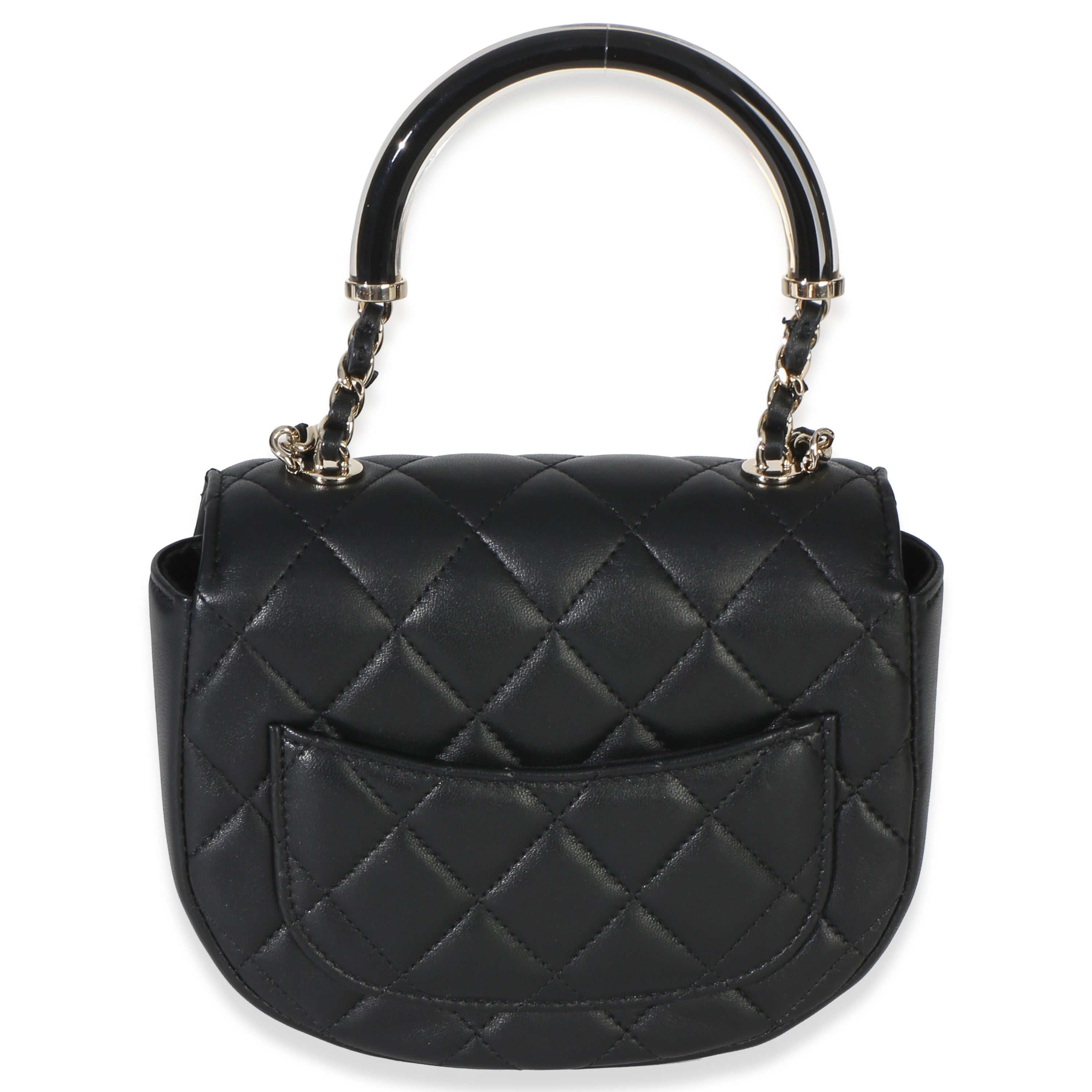 Black Quilted Lambskin CC Half Moon Top Handle Flap