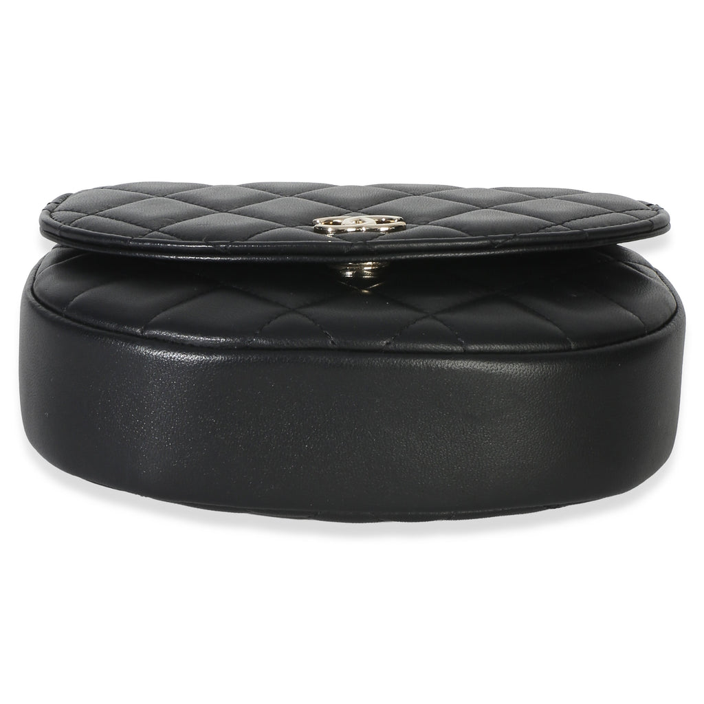 Black Quilted Lambskin CC Half Moon Top Handle Flap
