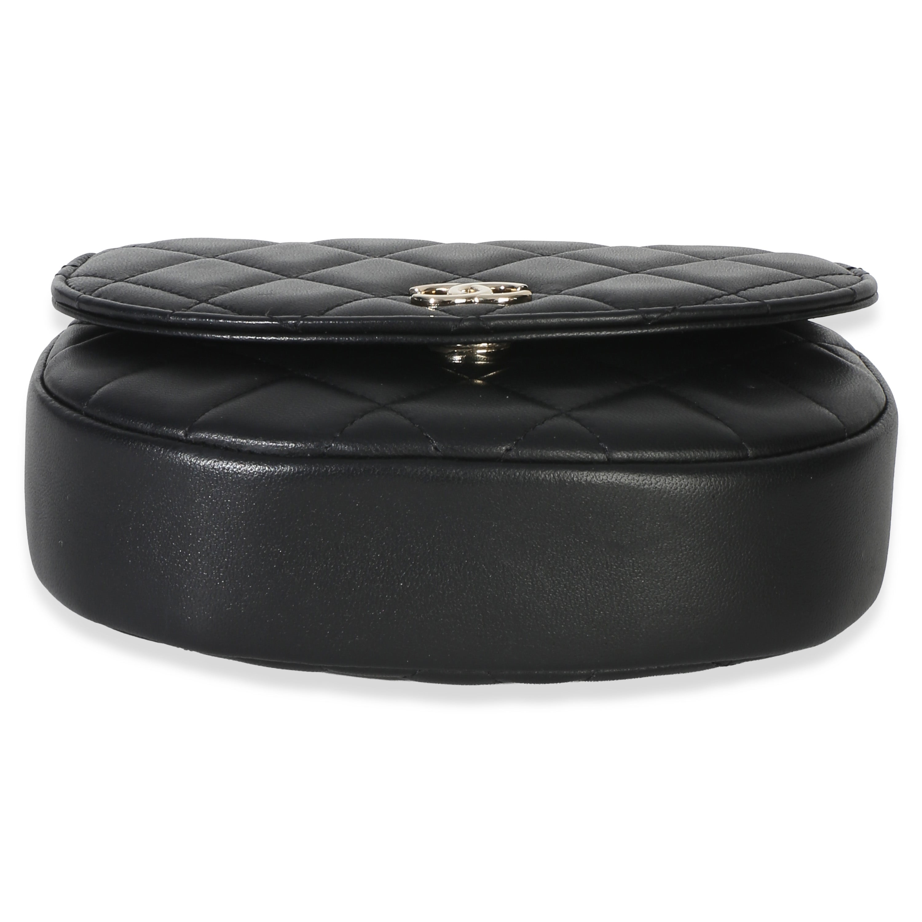 Black Quilted Lambskin CC Half Moon Top Handle Flap