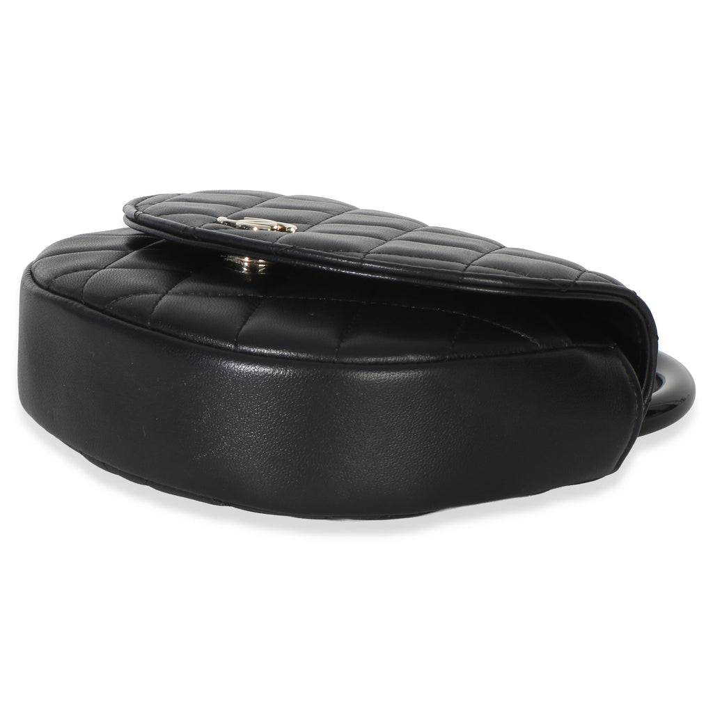 Black Quilted Lambskin CC Half Moon Top Handle Flap
