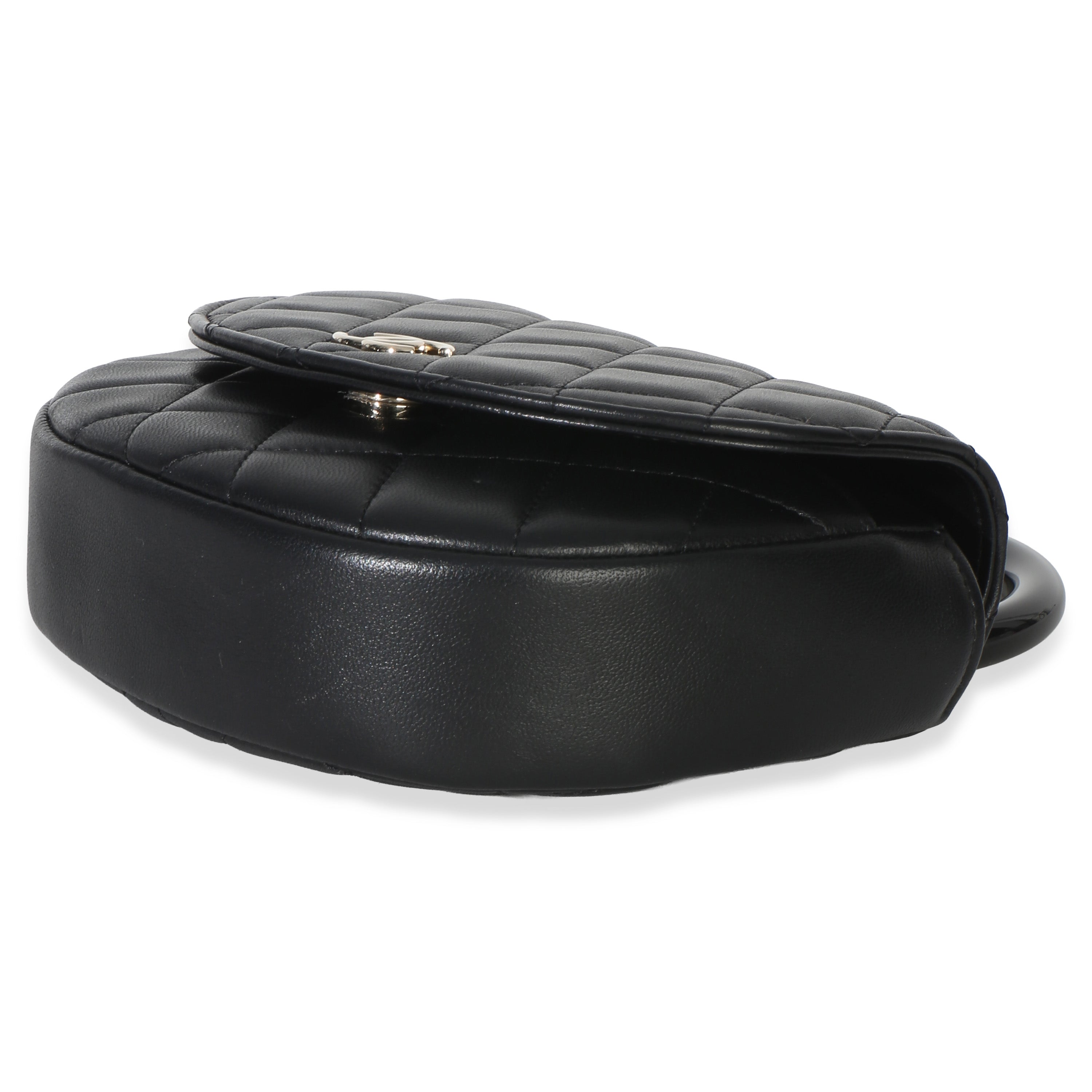Black Quilted Lambskin CC Half Moon Top Handle Flap