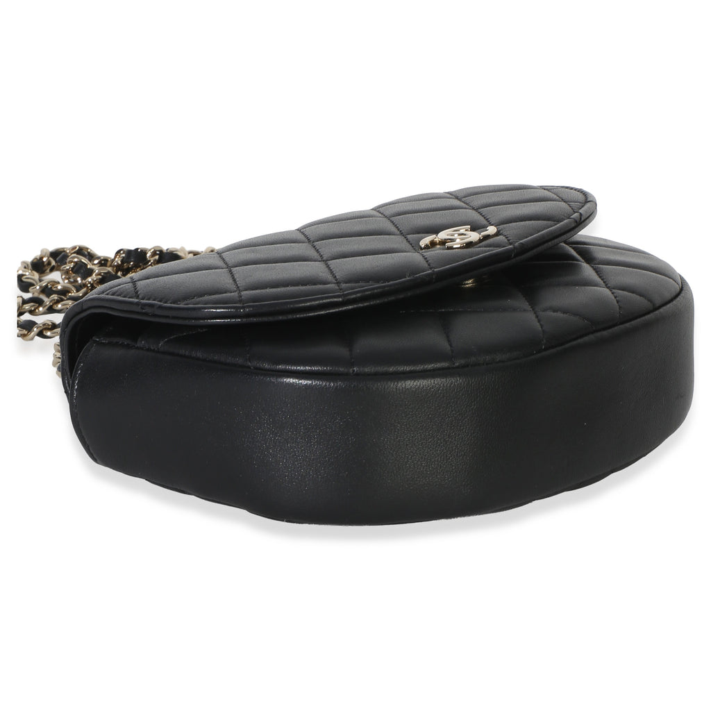 Black Quilted Lambskin CC Half Moon Top Handle Flap