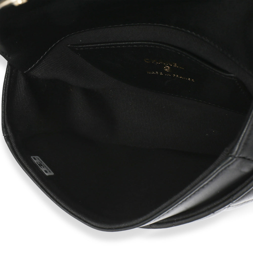 Black Quilted Lambskin CC Half Moon Top Handle Flap