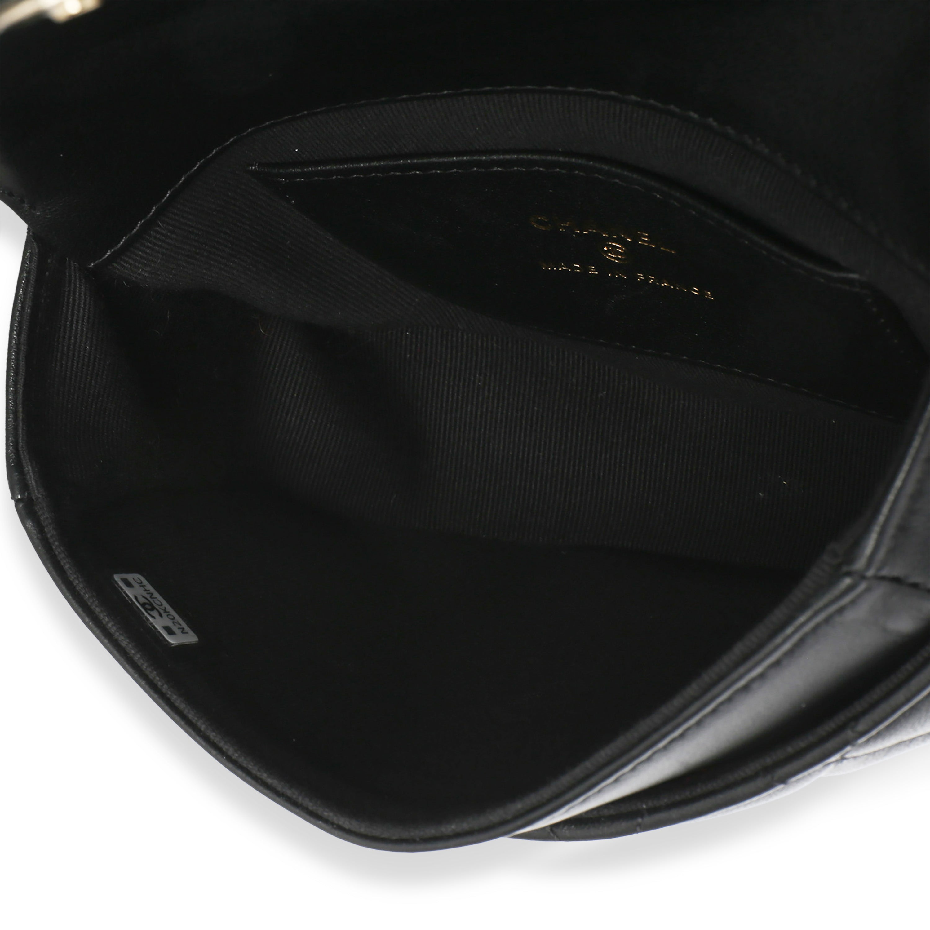 Black Quilted Lambskin CC Half Moon Top Handle Flap