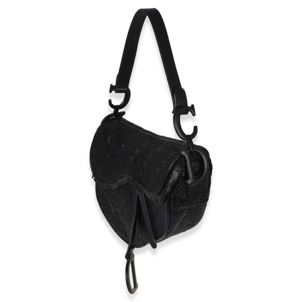 Black Ultramatte Woven Calfskin Saddle Bag