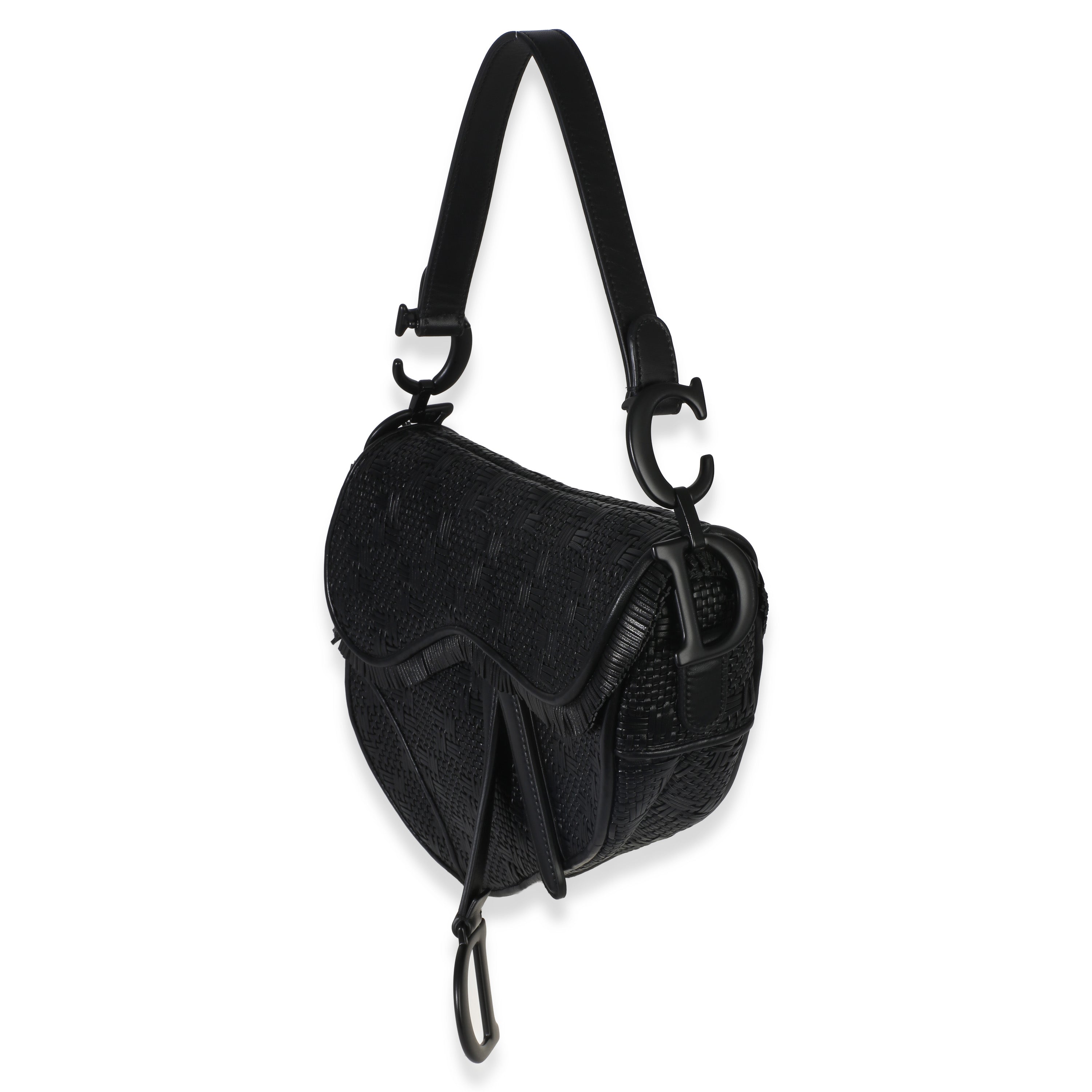 Black Ultramatte Woven Calfskin Saddle Bag