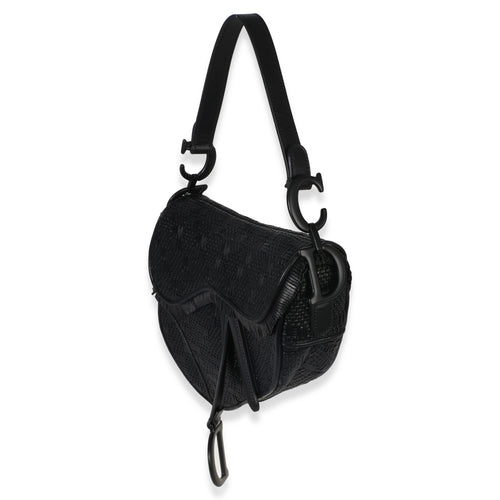 Black Ultramatte Woven Calfskin Saddle Bag