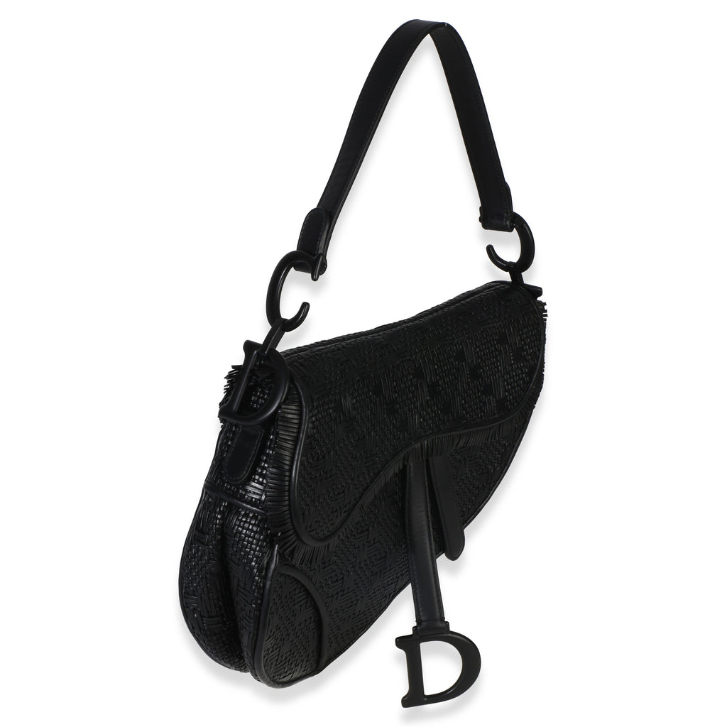 Black Ultramatte Woven Calfskin Saddle Bag