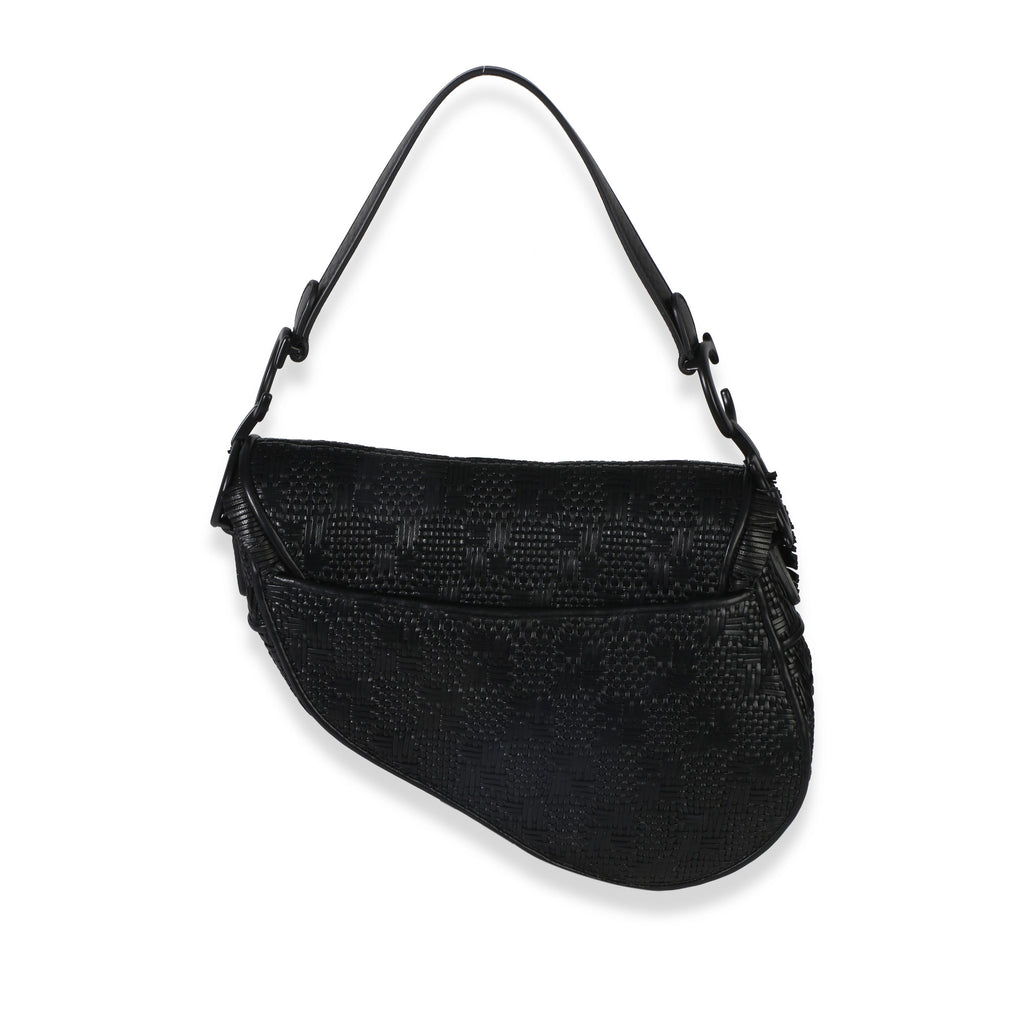 Black Ultramatte Woven Calfskin Saddle Bag