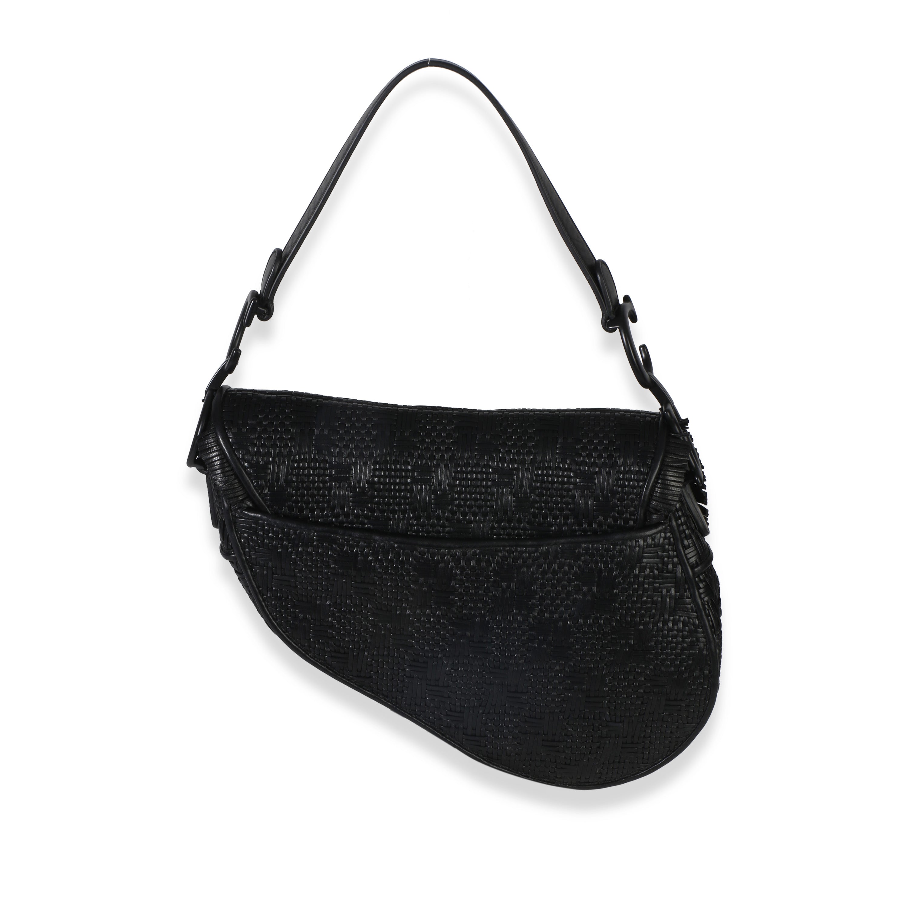 Black Ultramatte Woven Calfskin Saddle Bag