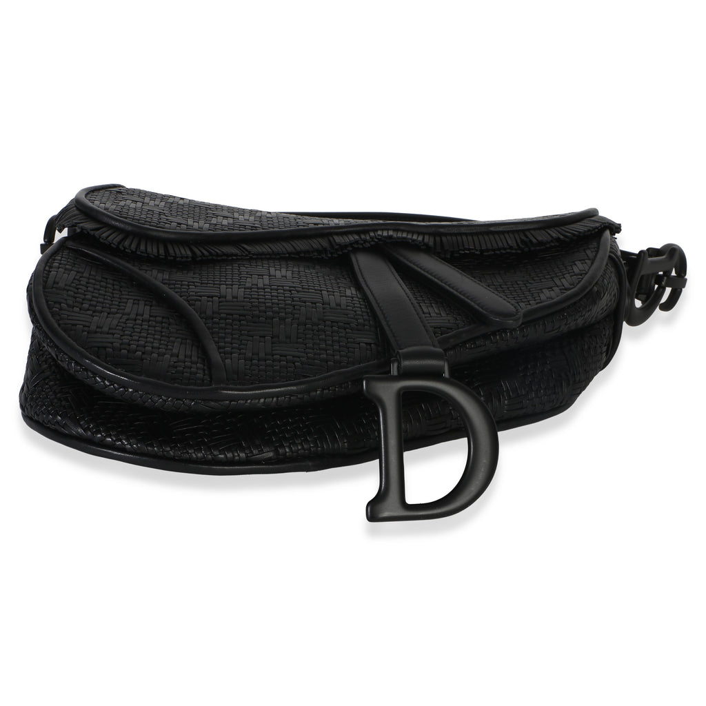 Black Ultramatte Woven Calfskin Saddle Bag