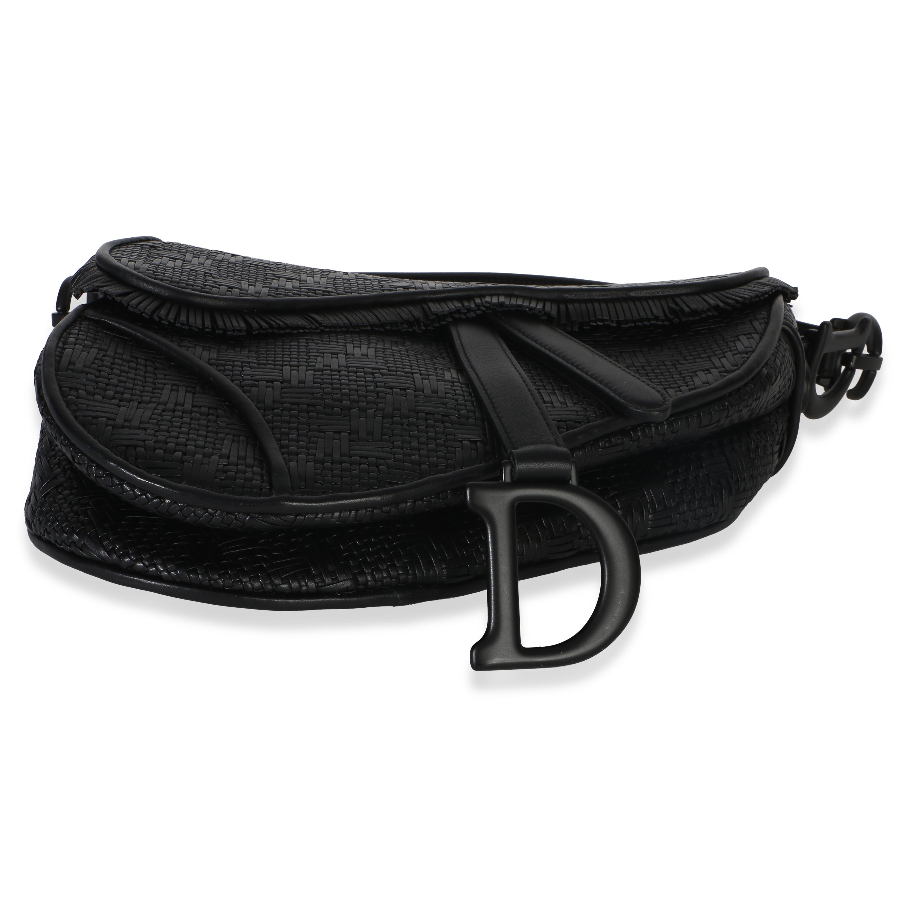 Black Ultramatte Woven Calfskin Saddle Bag