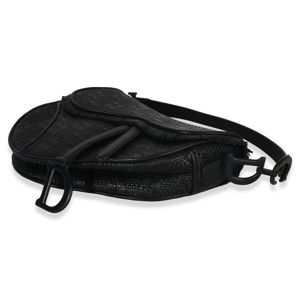Black Ultramatte Woven Calfskin Saddle Bag