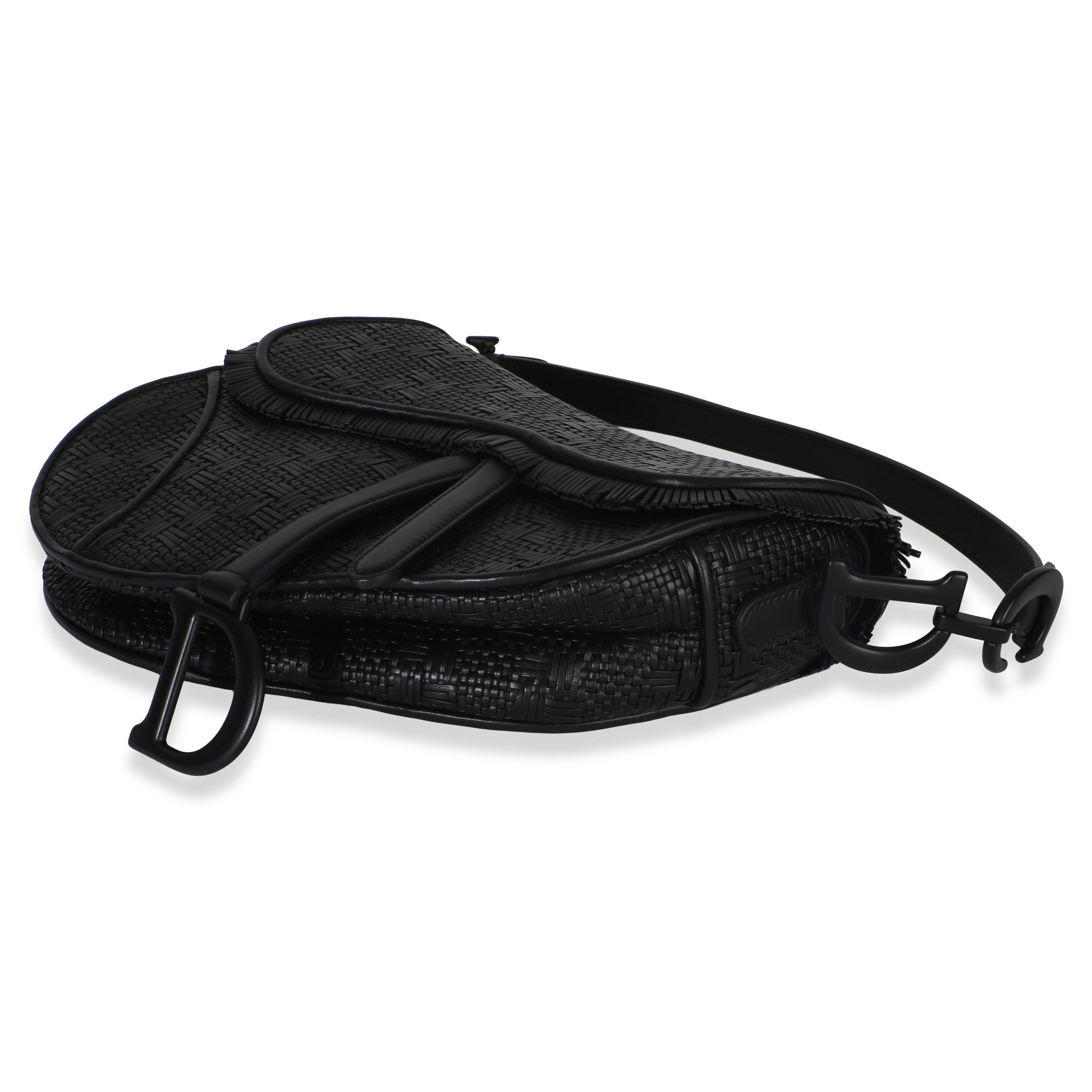 Black Ultramatte Woven Calfskin Saddle Bag
