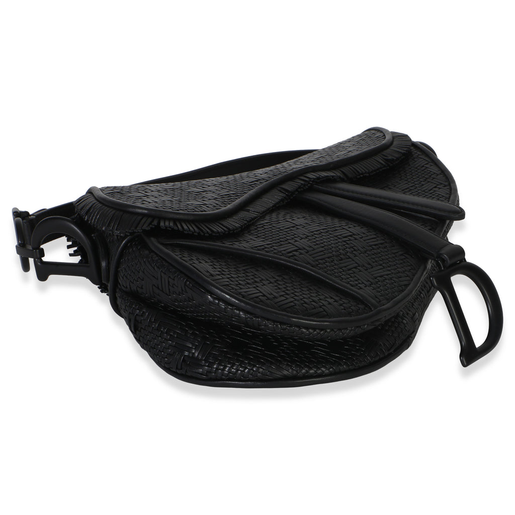 Black Ultramatte Woven Calfskin Saddle Bag