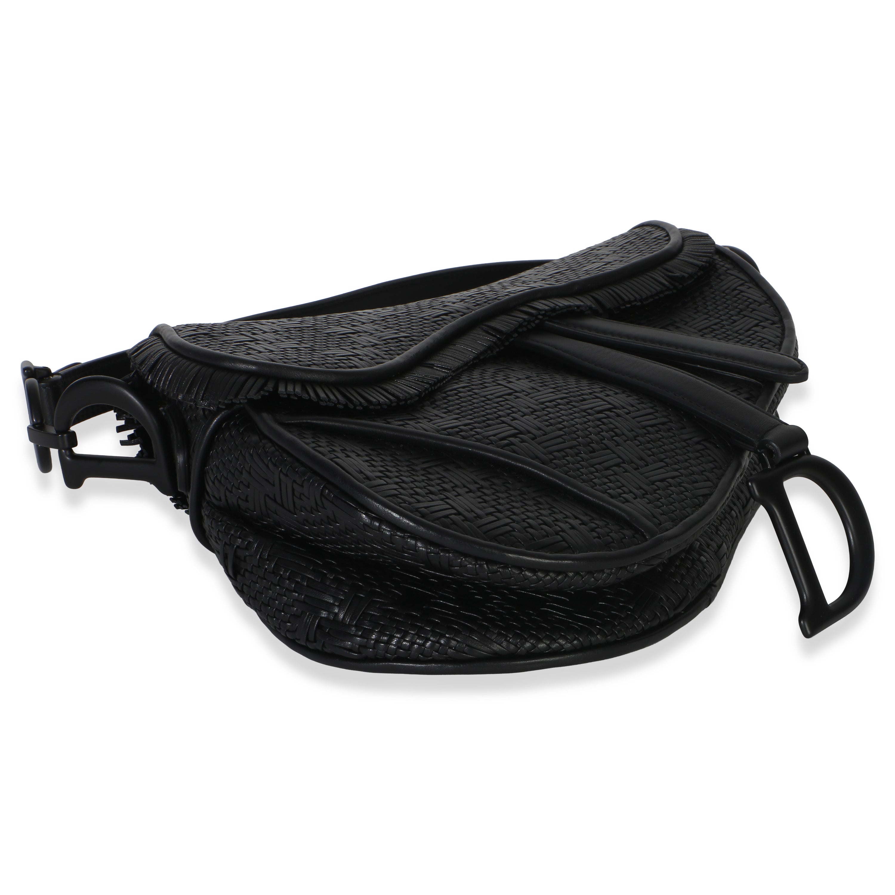 Black Ultramatte Woven Calfskin Saddle Bag