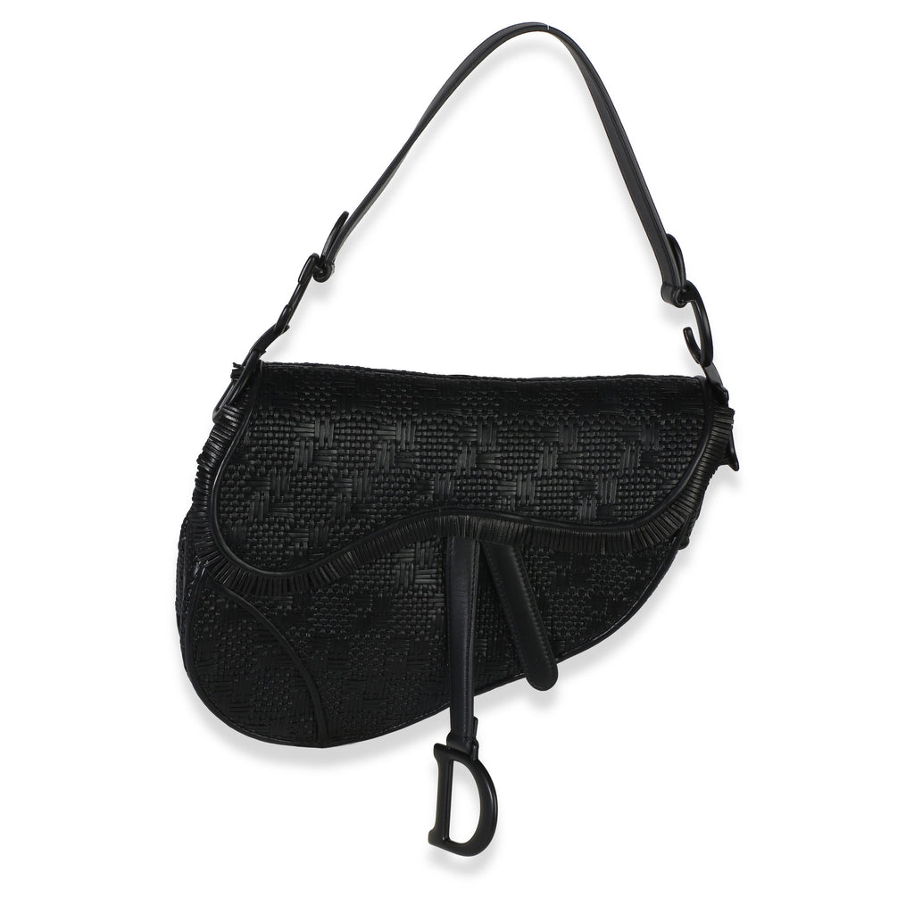 Black Ultramatte Woven Calfskin Saddle Bag