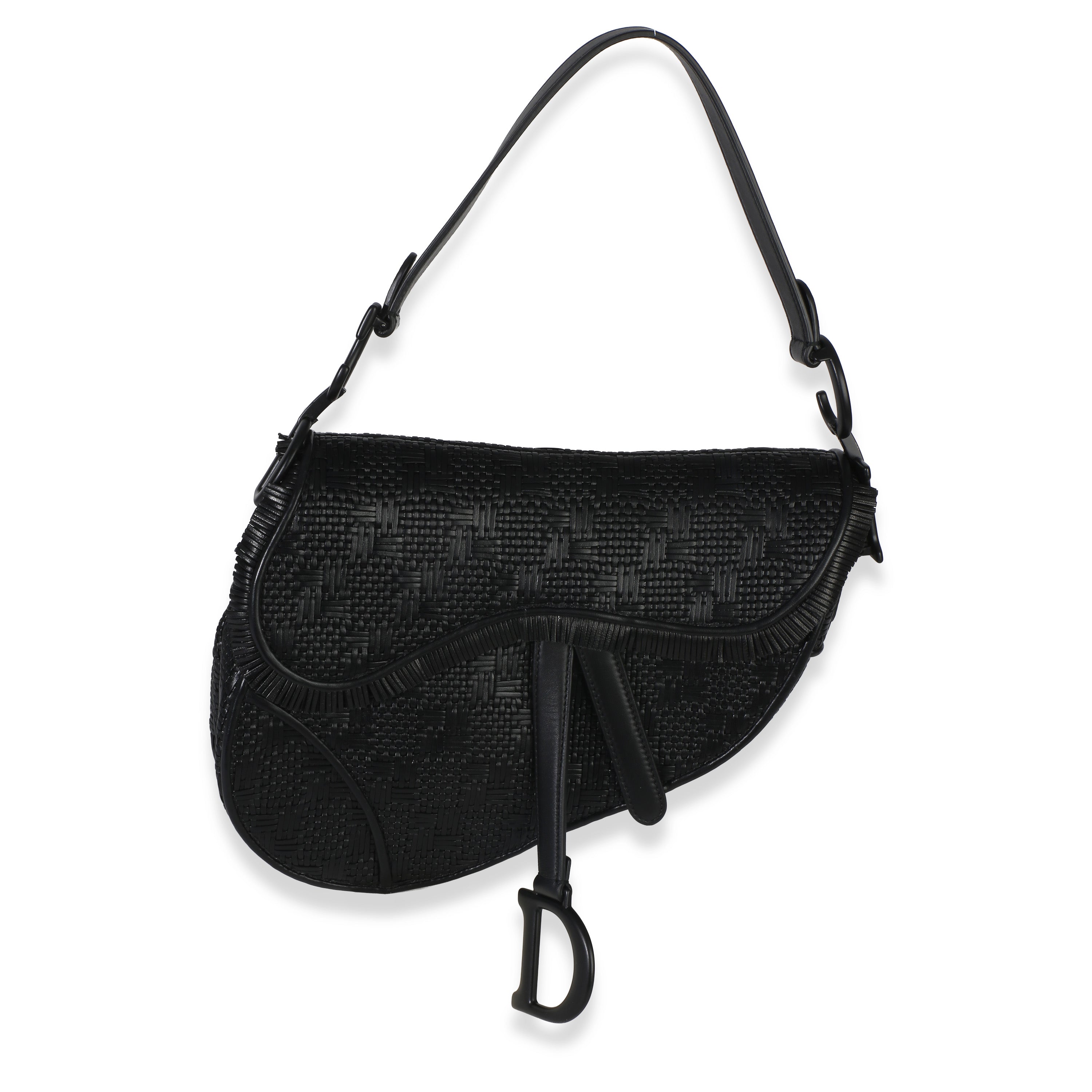 Black Ultramatte Woven Calfskin Saddle Bag
