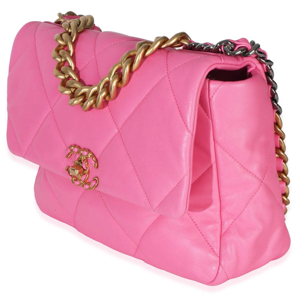 Pink Quilted Lambskin Large Chanel 19 Flap Bag