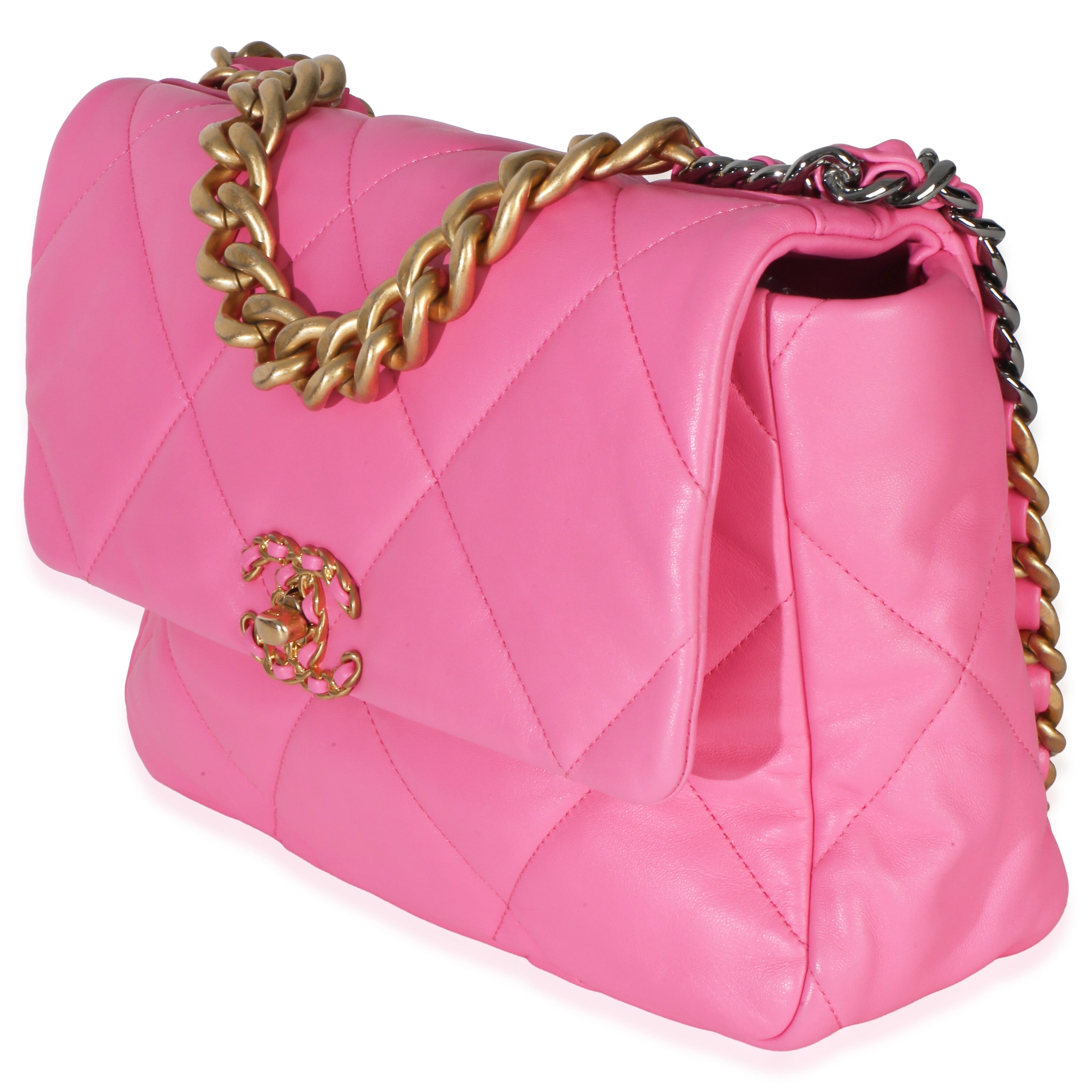 Pink Quilted Lambskin Large Chanel 19 Flap Bag