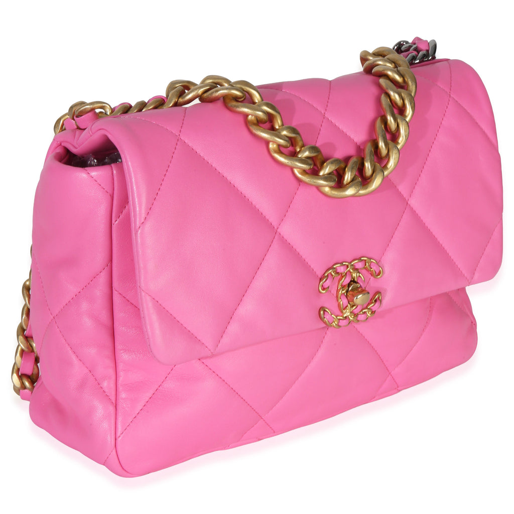 Pink Quilted Lambskin Large Chanel 19 Flap Bag