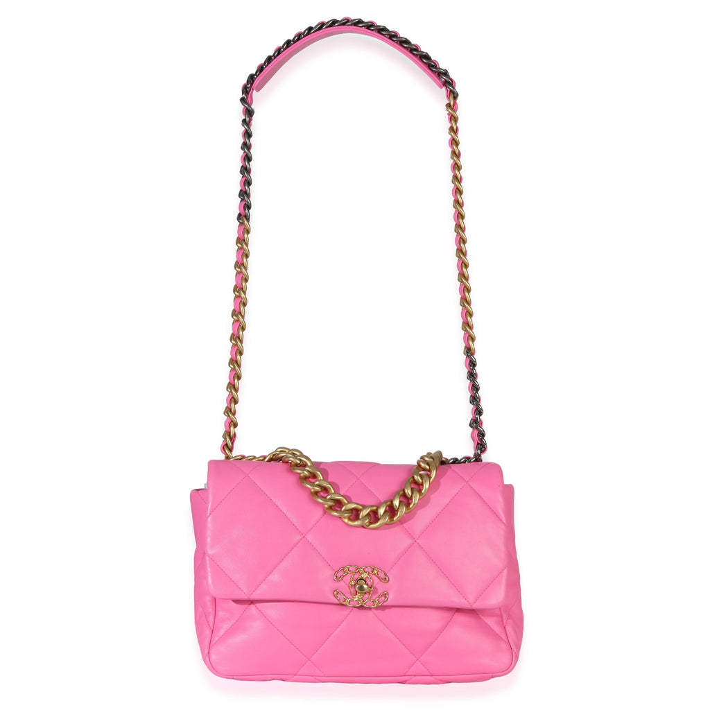 Pink Quilted Lambskin Large Chanel 19 Flap Bag