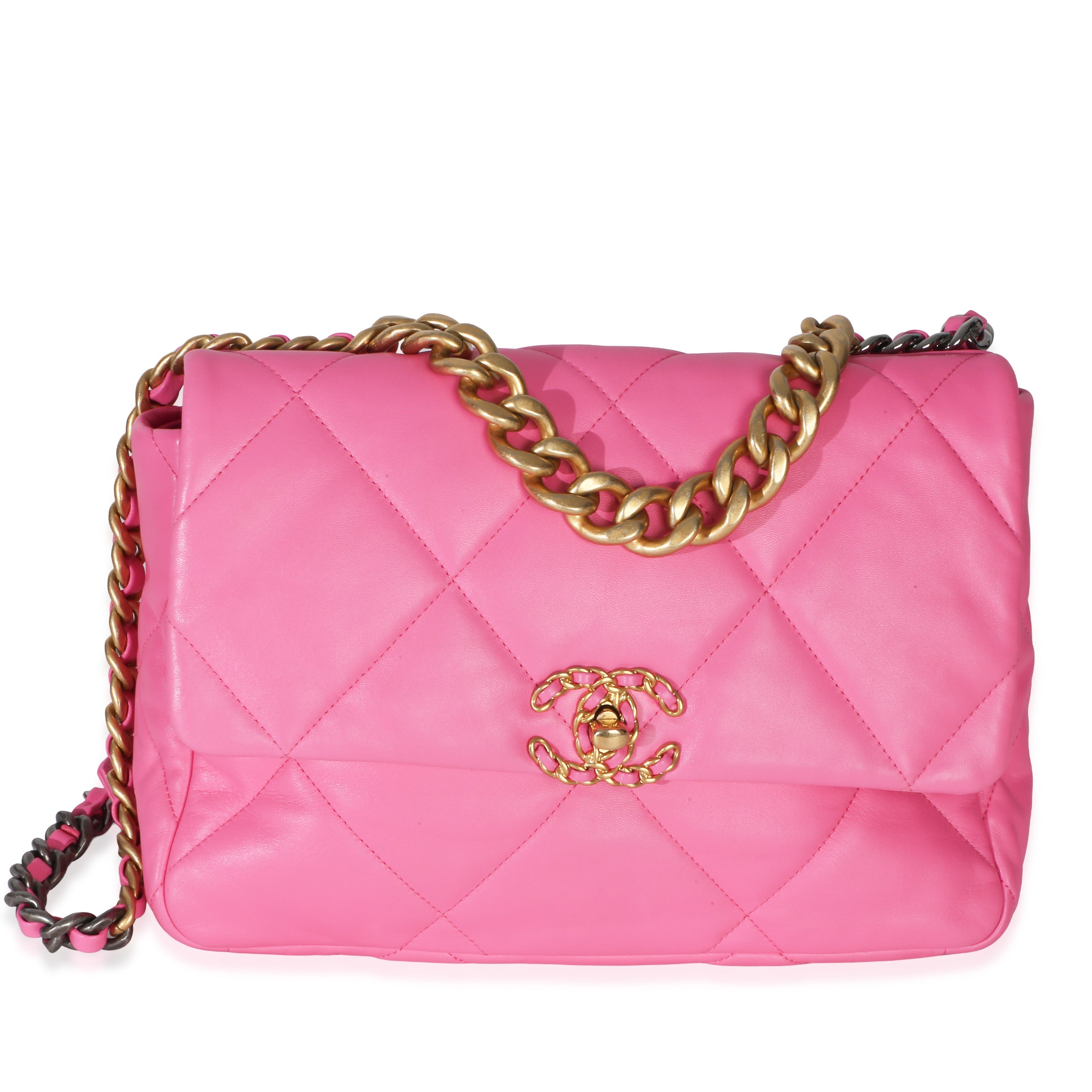 Pink Quilted Lambskin Large Chanel 19 Flap Bag