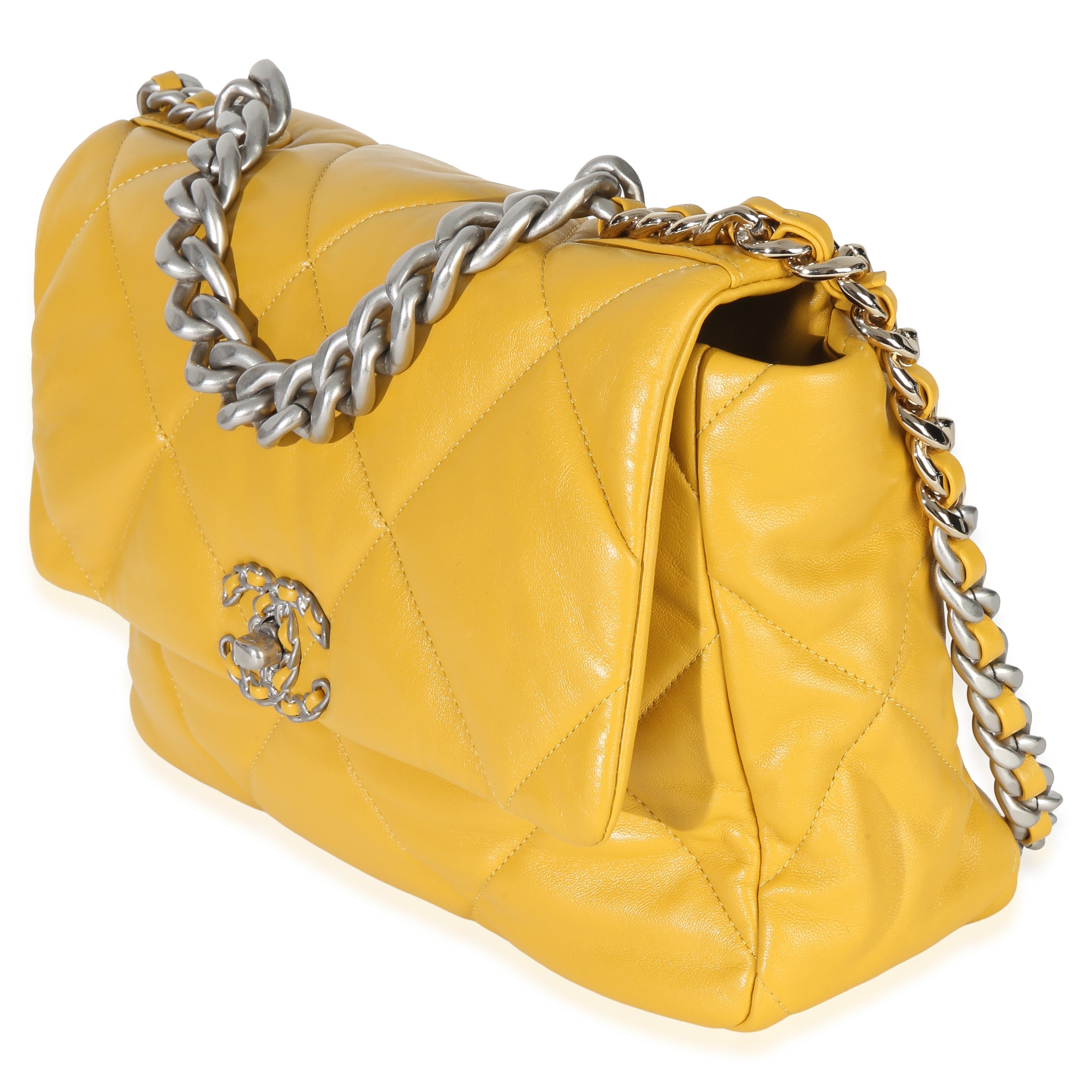 Yellow Quilted Lambskin Large Chanel 19 Flap Bag