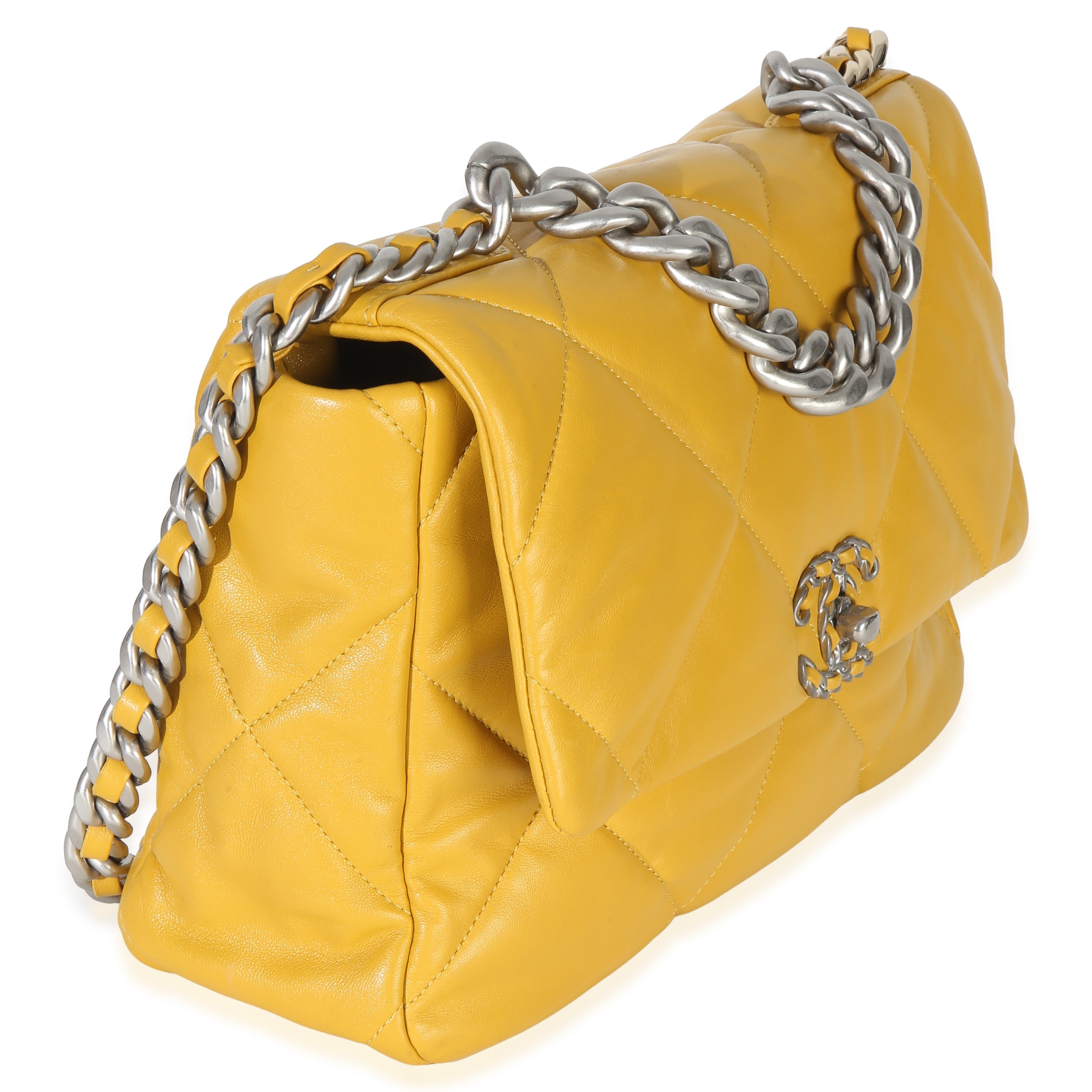 Yellow Quilted Lambskin Large Chanel 19 Flap Bag