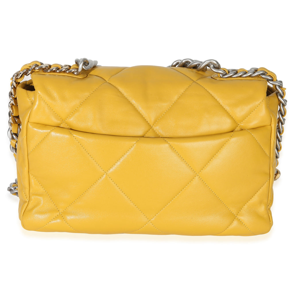 Yellow Quilted Lambskin Large Chanel 19 Flap Bag