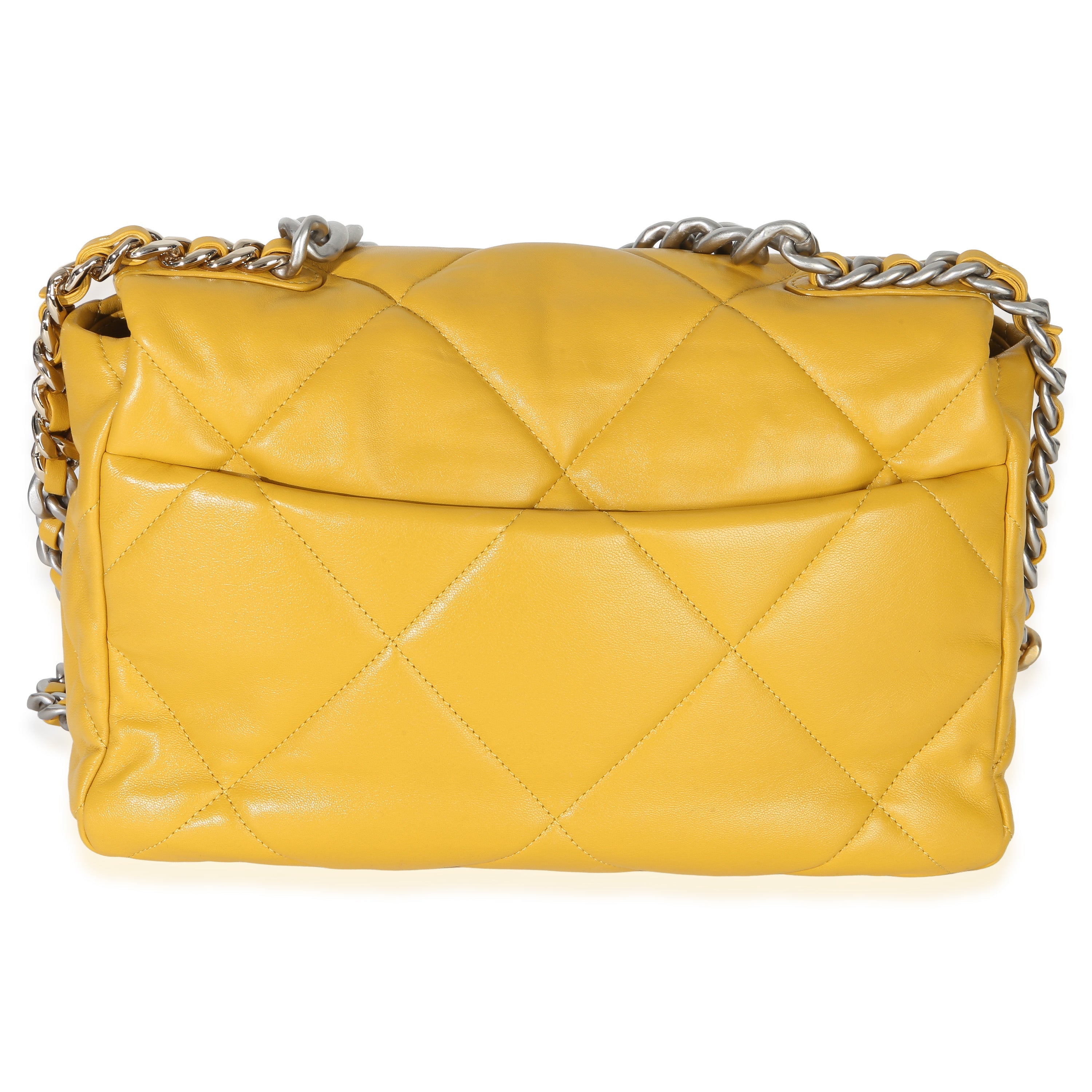 Yellow Quilted Lambskin Large Chanel 19 Flap Bag