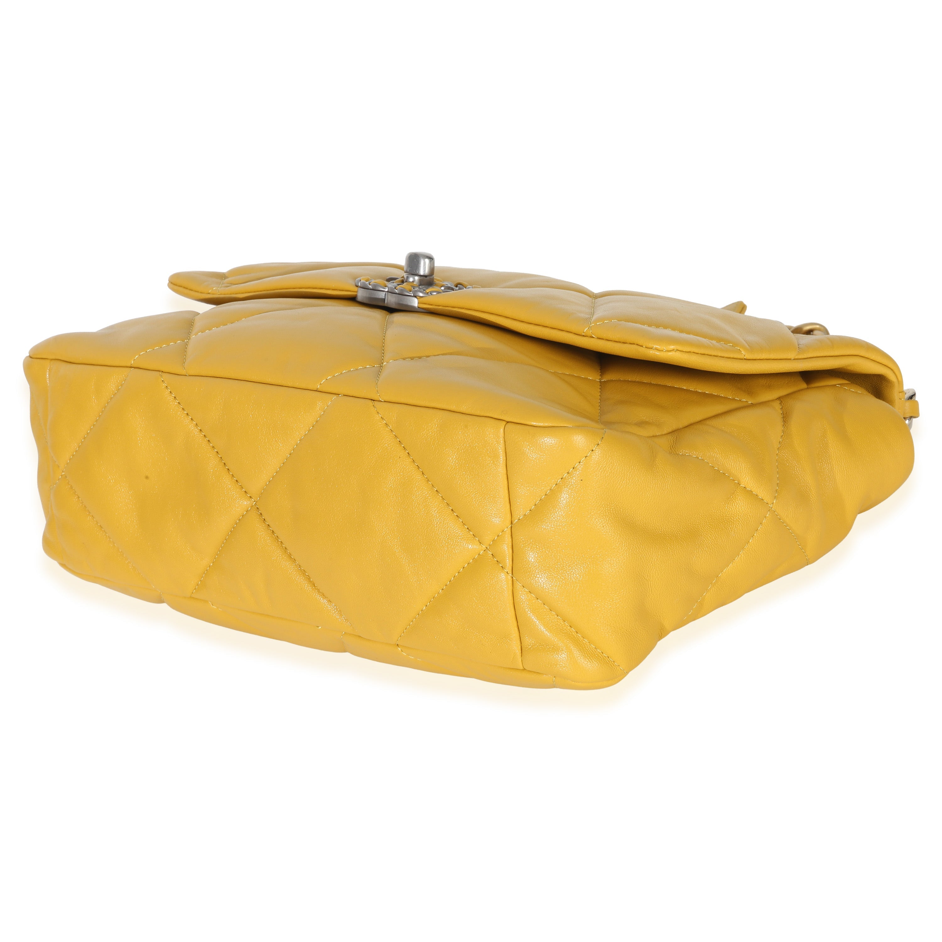 Yellow Quilted Lambskin Large Chanel 19 Flap Bag