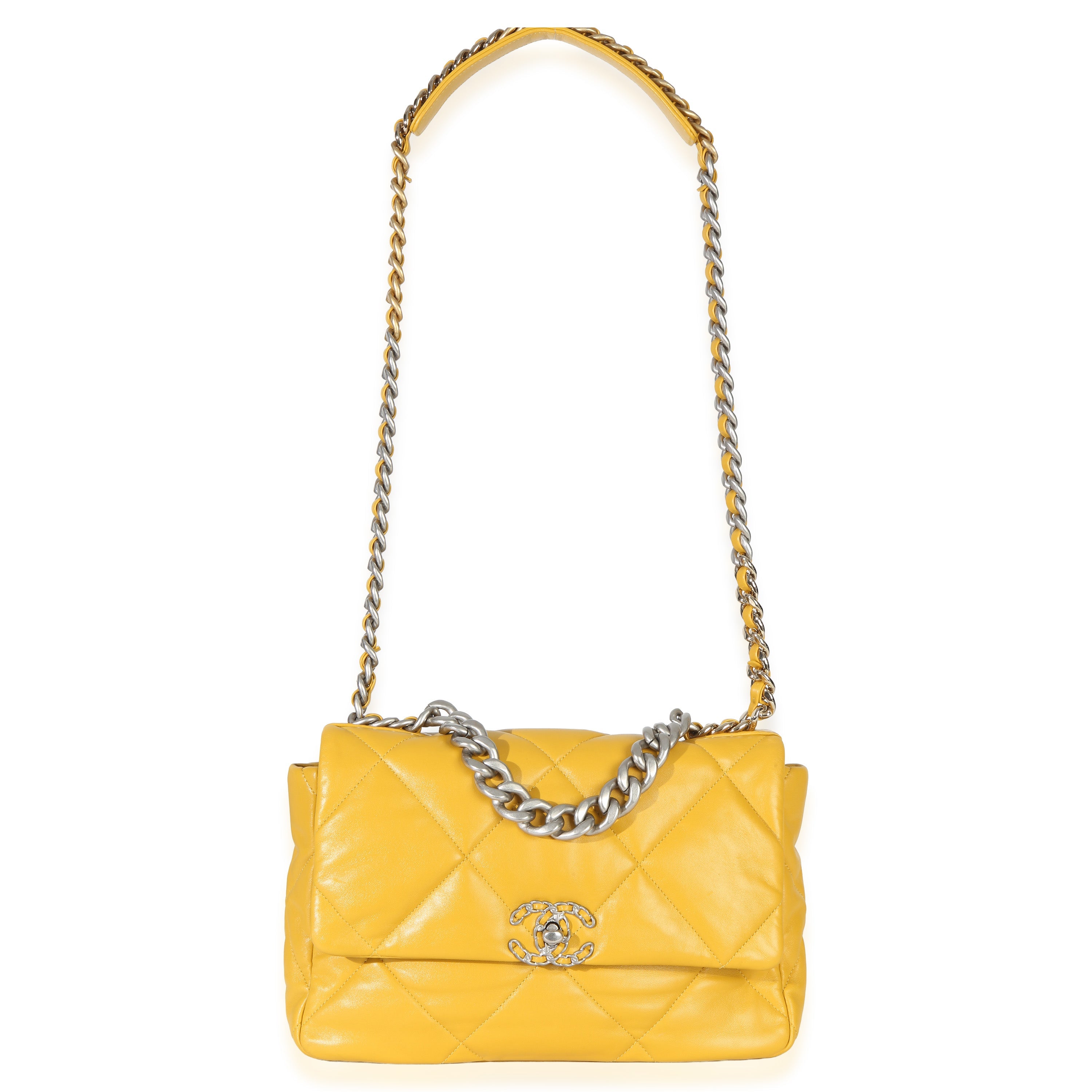 Yellow Quilted Lambskin Large Chanel 19 Flap Bag